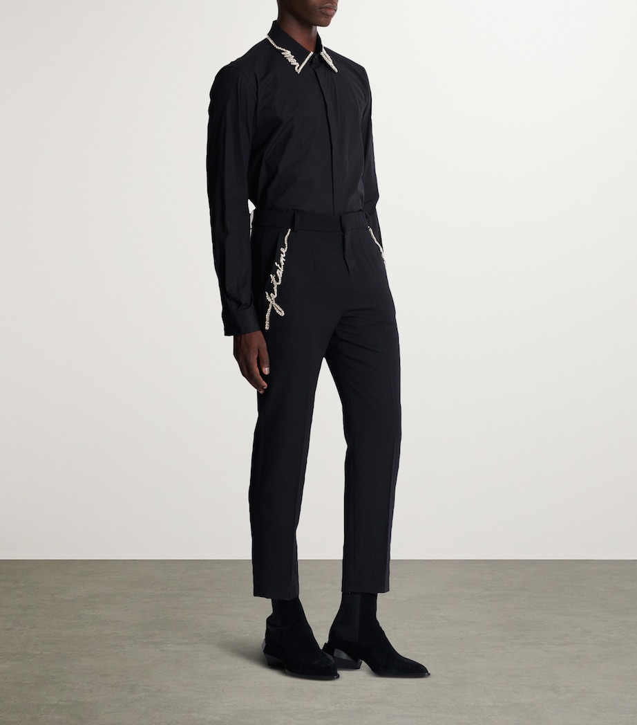 Balmain Mens Wool Embroidered Tailored Trousers Ehv Noir/cristal Image 4