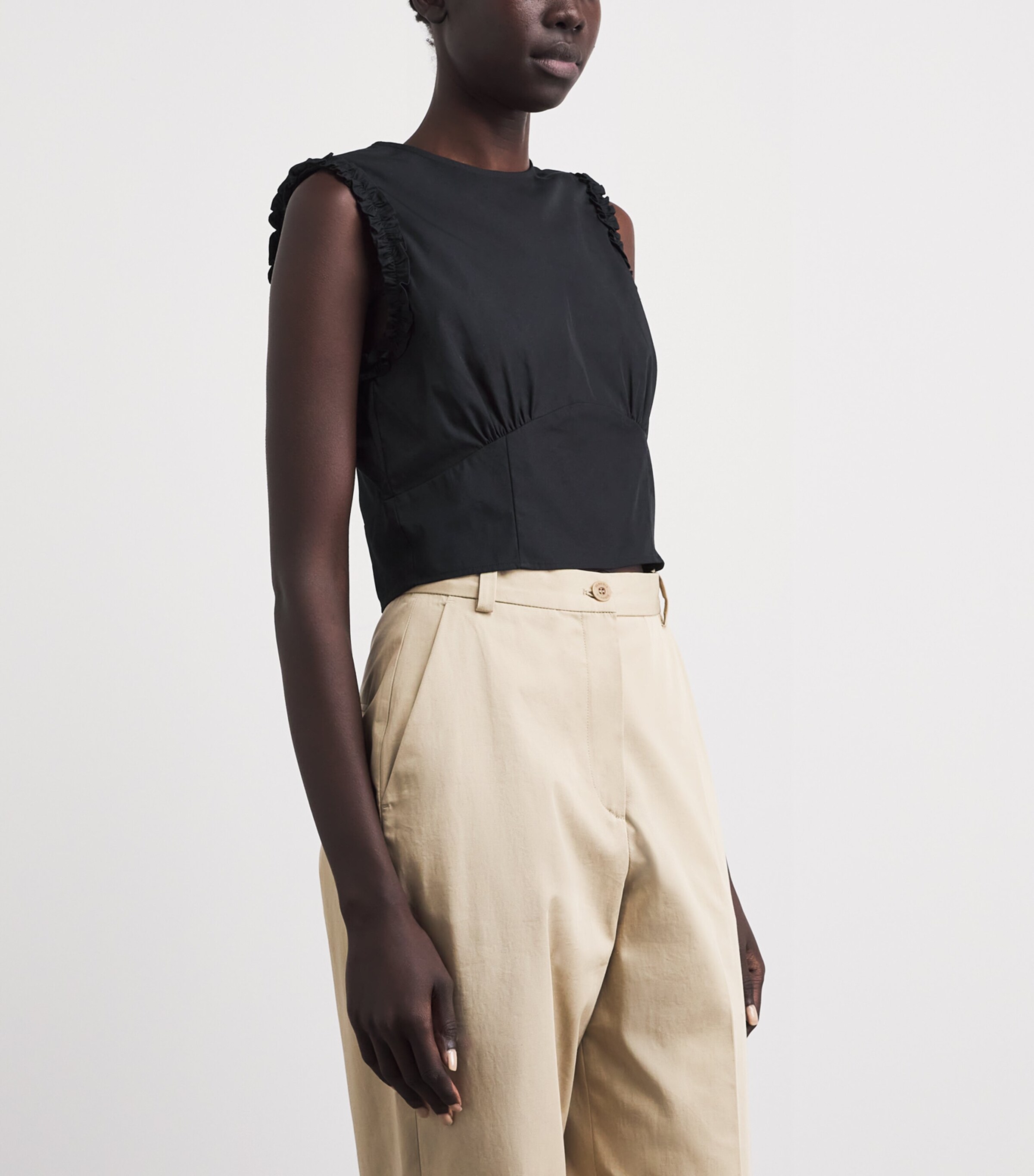 Claudie Pierlot Womens Cotton-Blend Ruffle Crop Top Navy Image 4