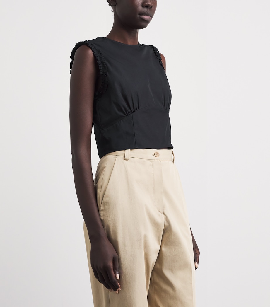 Claudie Pierlot Womens Cotton-Blend Ruffle Crop Top Navy Image 4