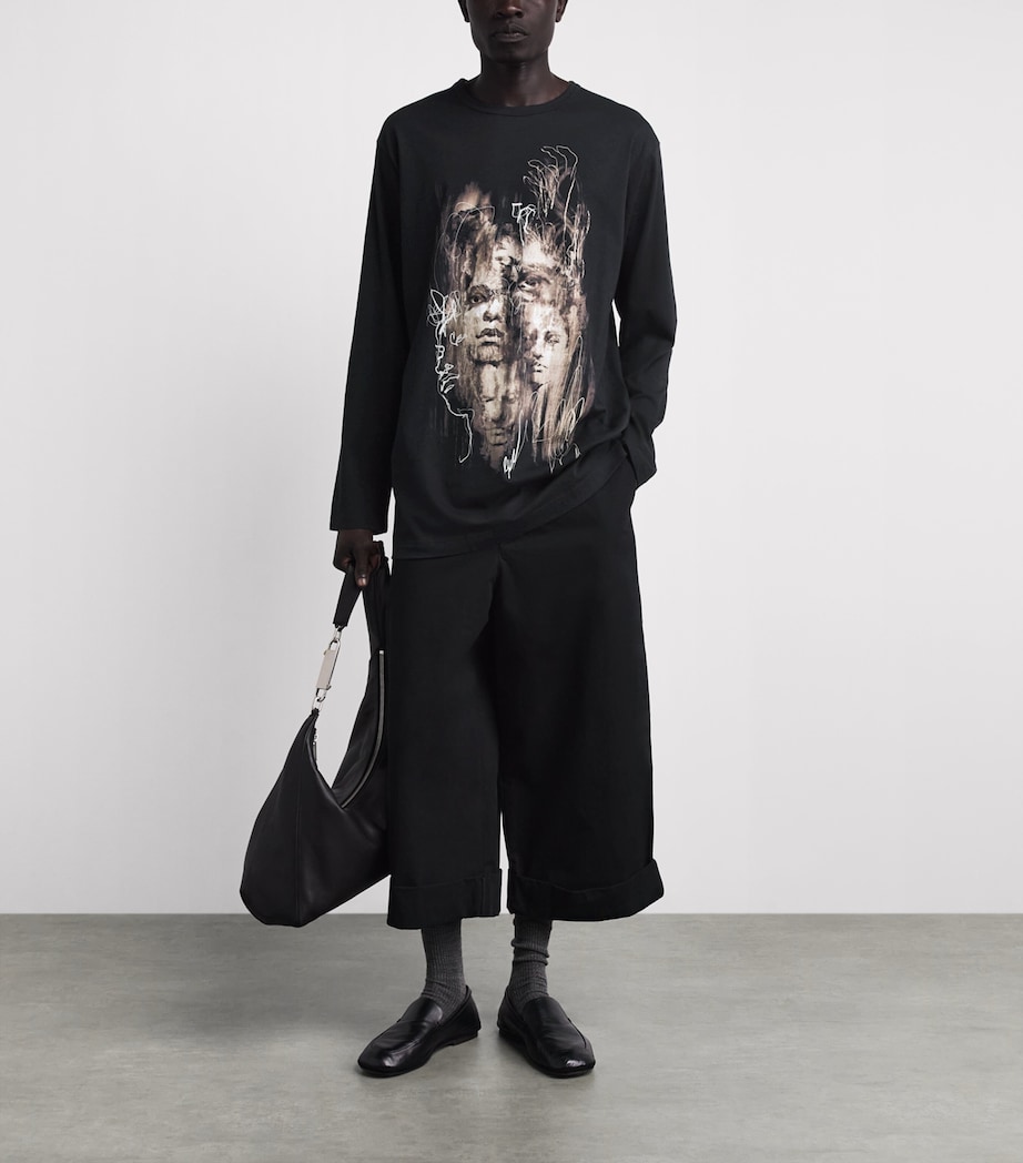 Yohji Yamamoto Mens Cotton Printed Long-Sleeve T-Shirt Black Image 2