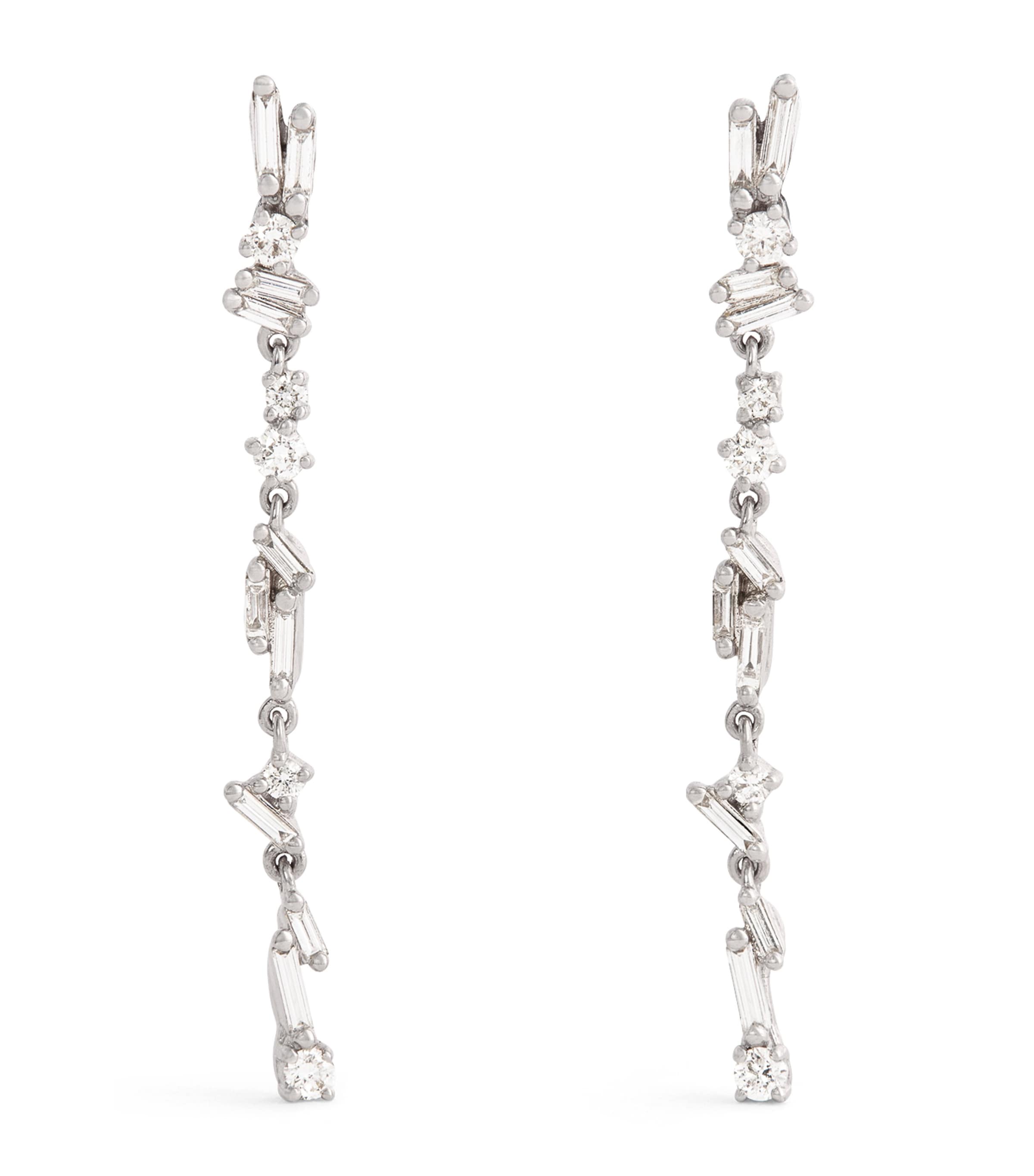 Suzanne Kalan White Gold And Diamond Classic Sparkler Drop Earrings In White