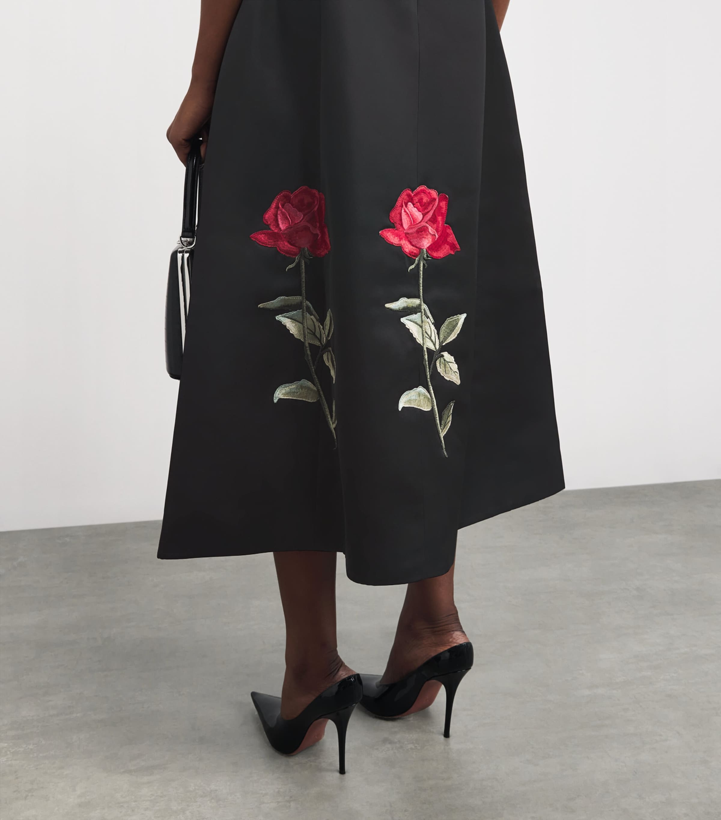 Rose-Embroidered Caroline Midi Dress EBONY Image 6