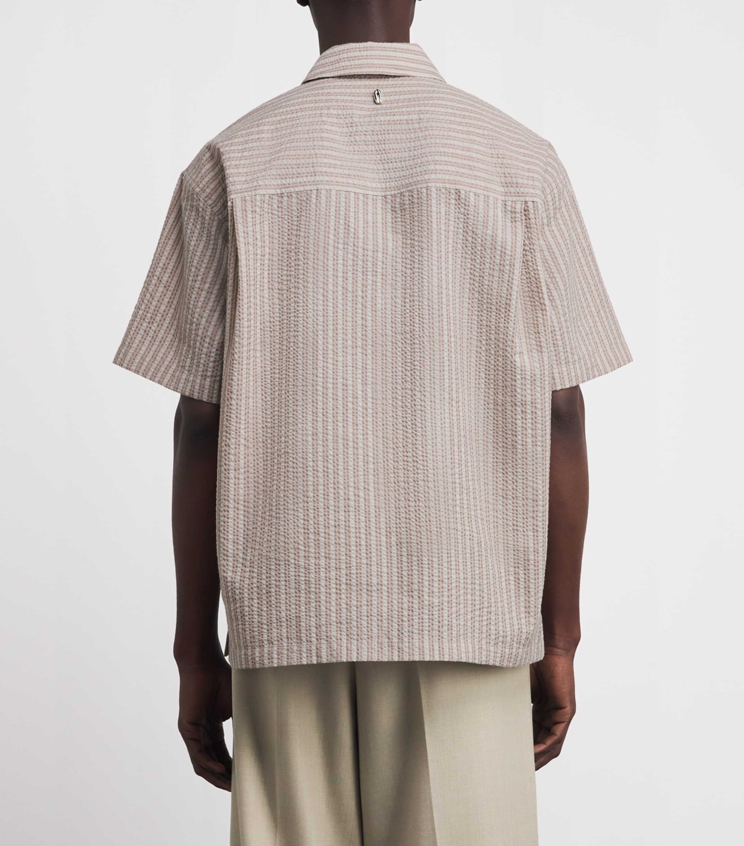 Le 17 Septembre Mens Cotton-Blend Seersucker Stripe Shirt Brown Image 4