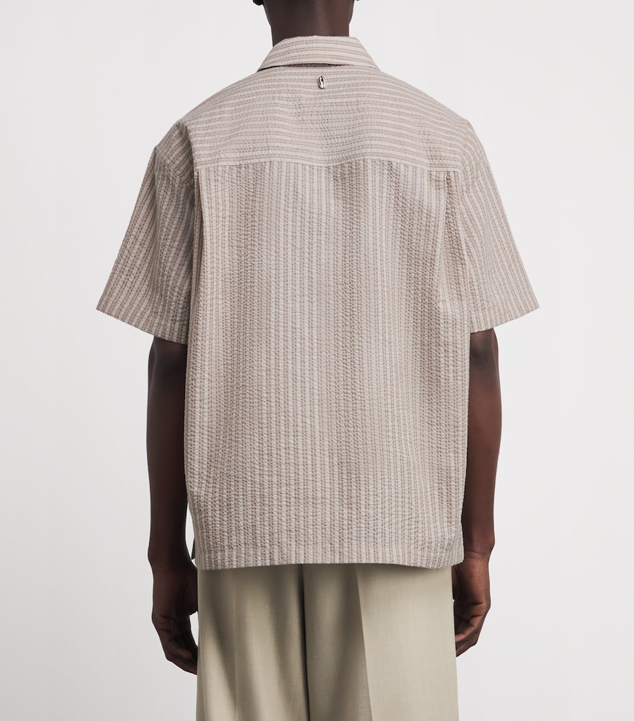 Le 17 Septembre Mens Cotton-Blend Seersucker Stripe Shirt Brown Image 4