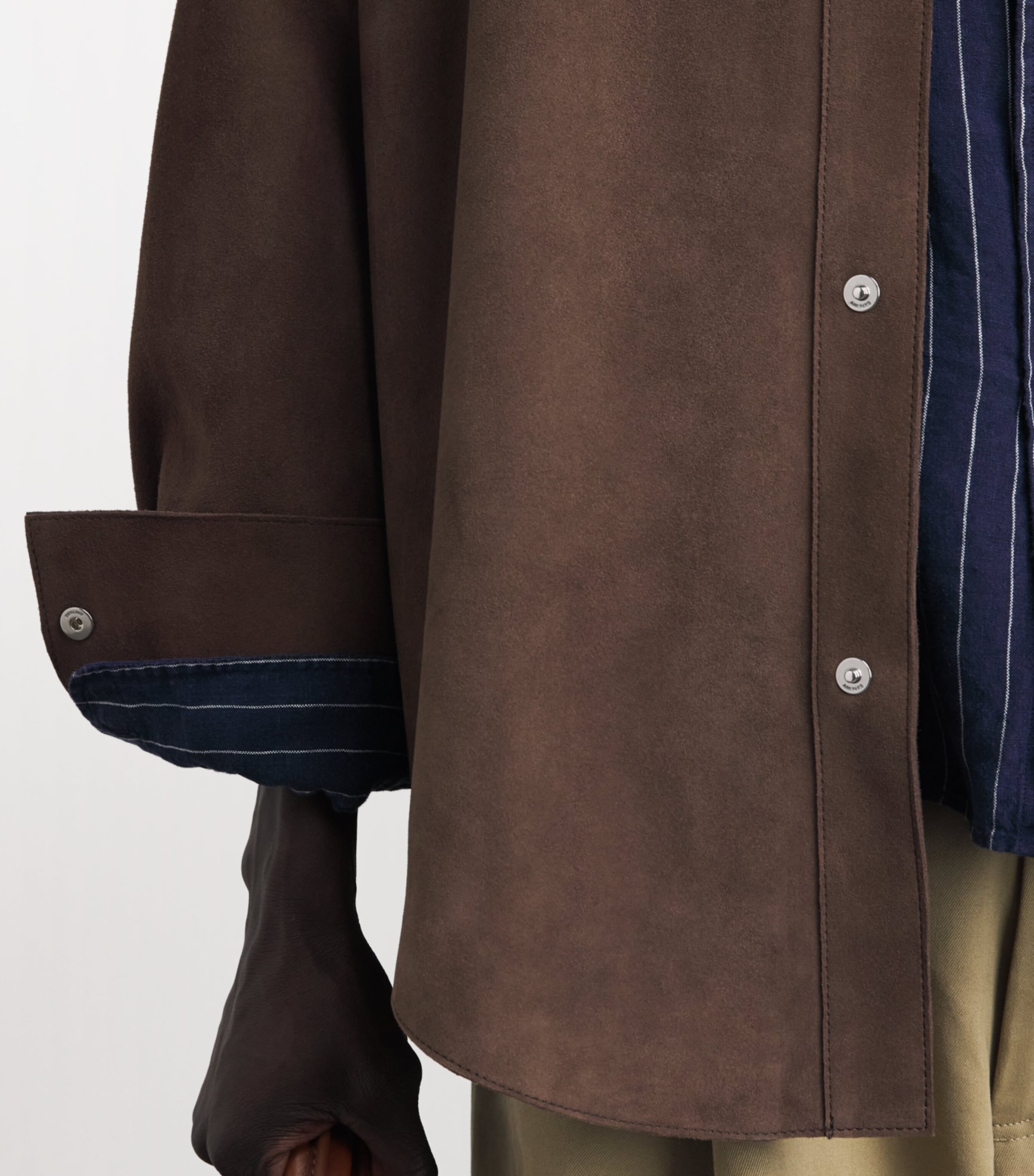 AMI Paris Mens Suede Overshirt Chocolat Image 3