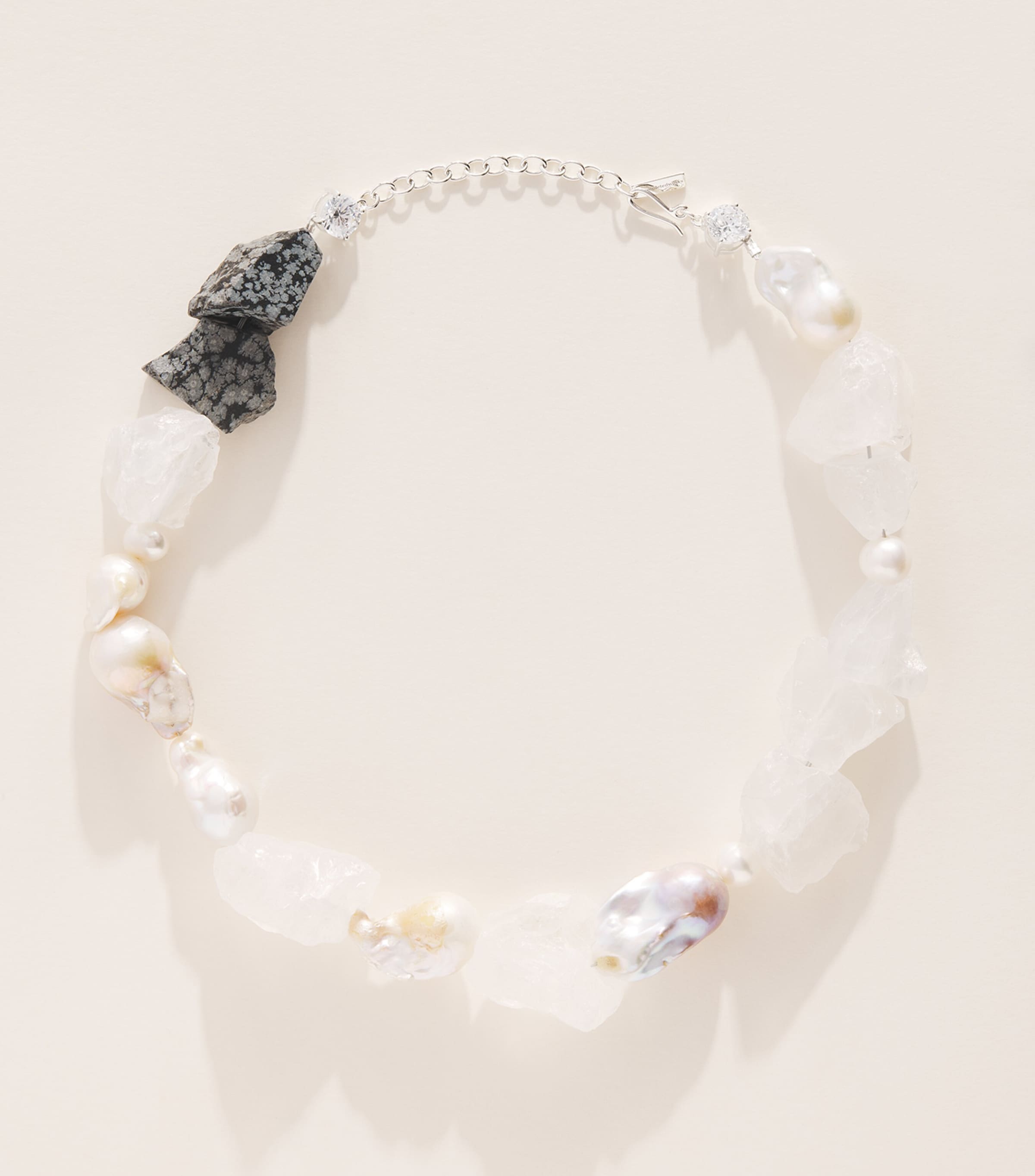 Completedworks White Quartz-Snowflake Obsidian Choker Silver Plated Image 1