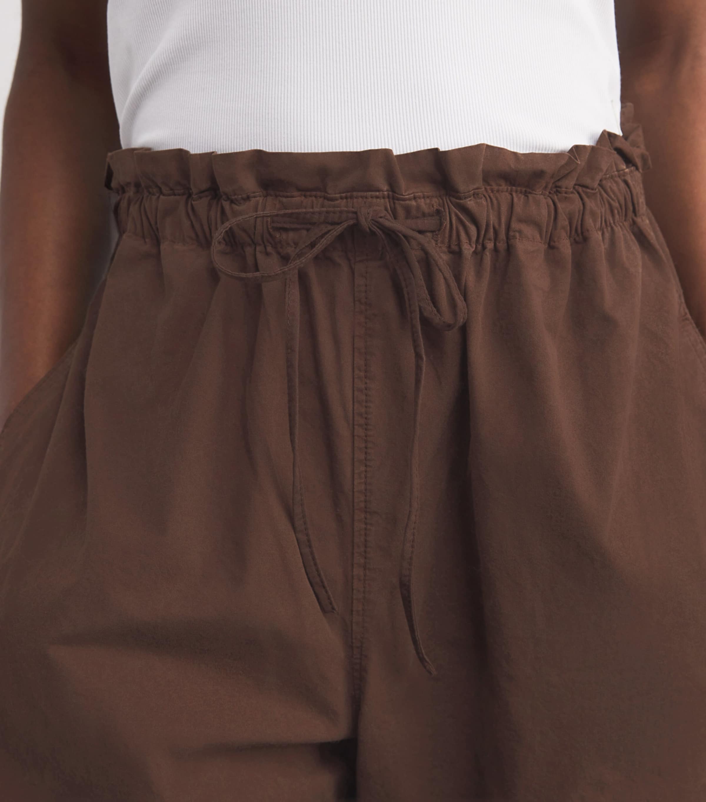 Cotton Curved Tapered Trousers BROWN Image 6