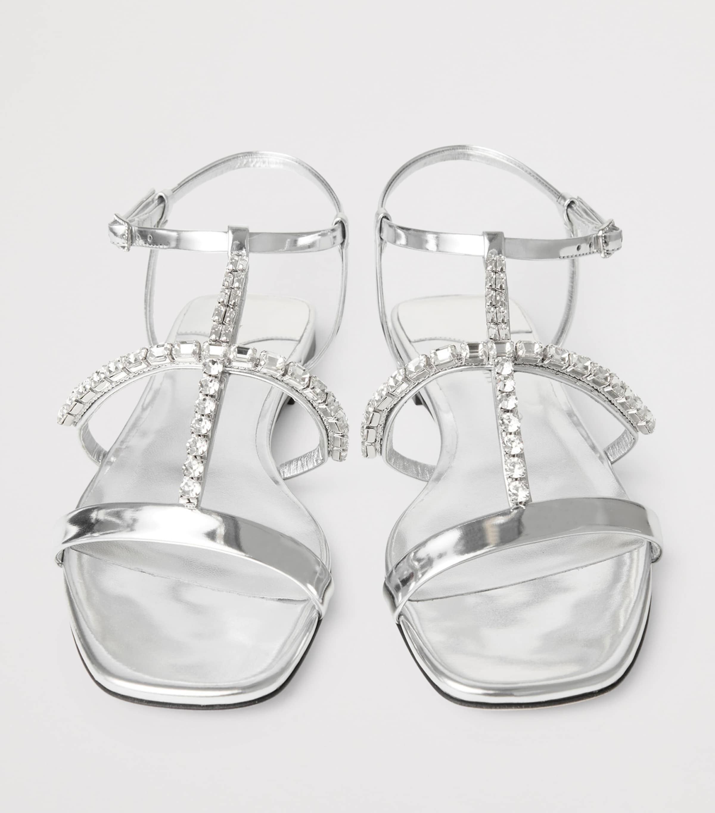 Gwyn Flat Leather Sandals SILVER/CRYSTAL Image 5
