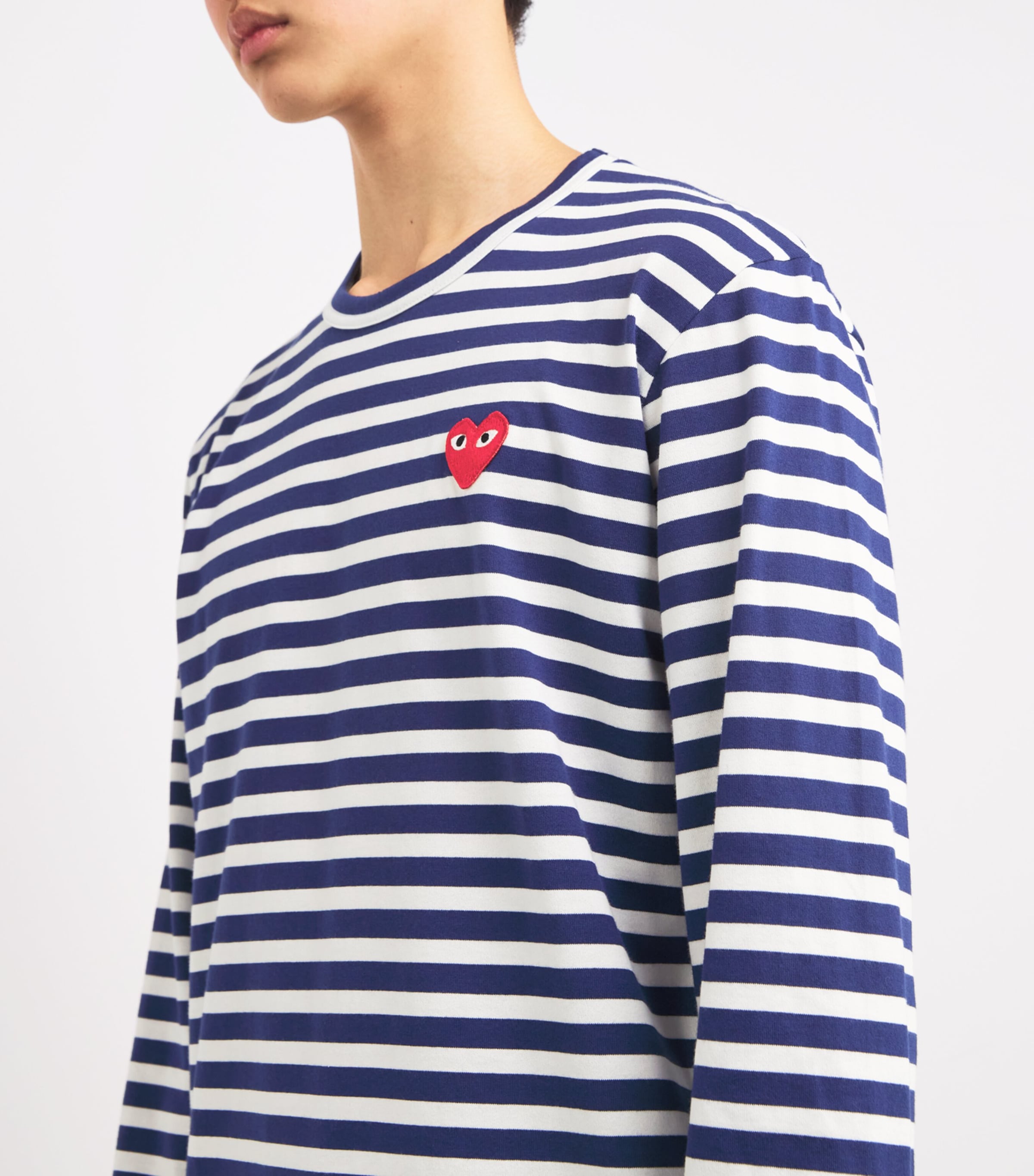 Comme Des Garçons Play Mens Heart Logo Striped T-Shirt Navy Image 6