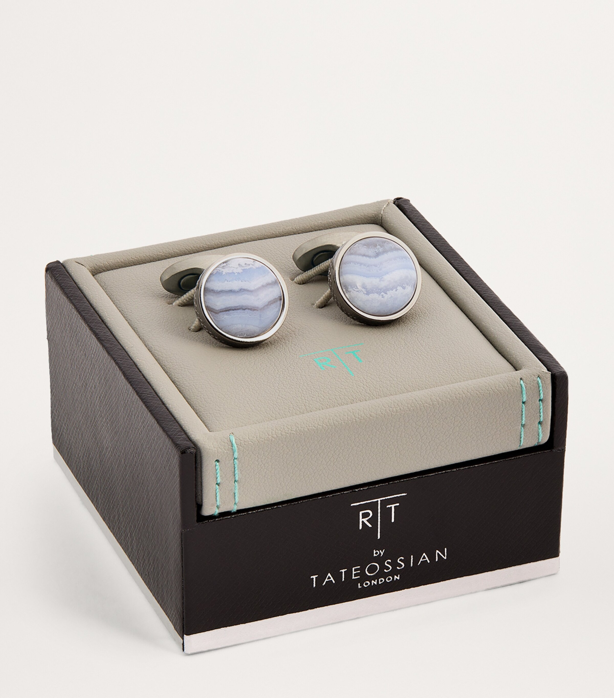 Tateossian Agate Circular Cufflinks Silver Image 3