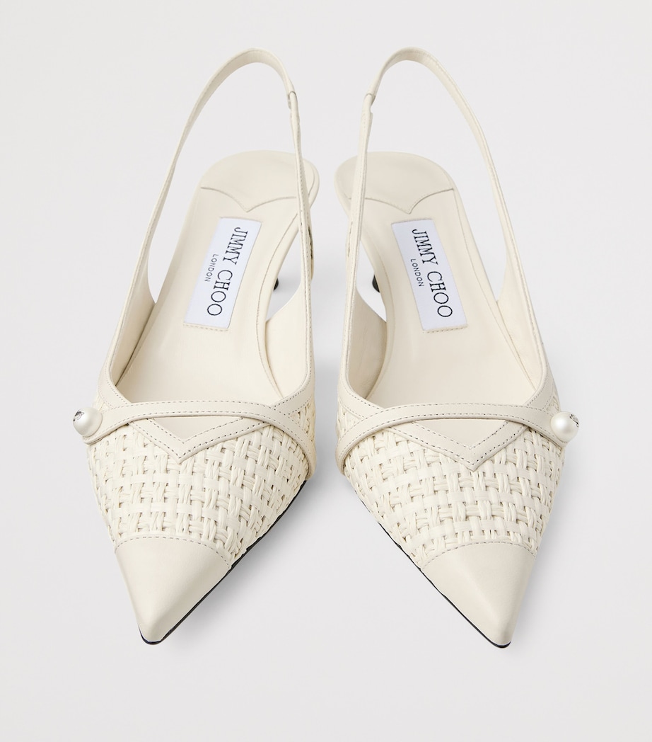 Amita 45 Leather-Trim Raffia Slingback Pumps LATTE/LATTE Image 5
