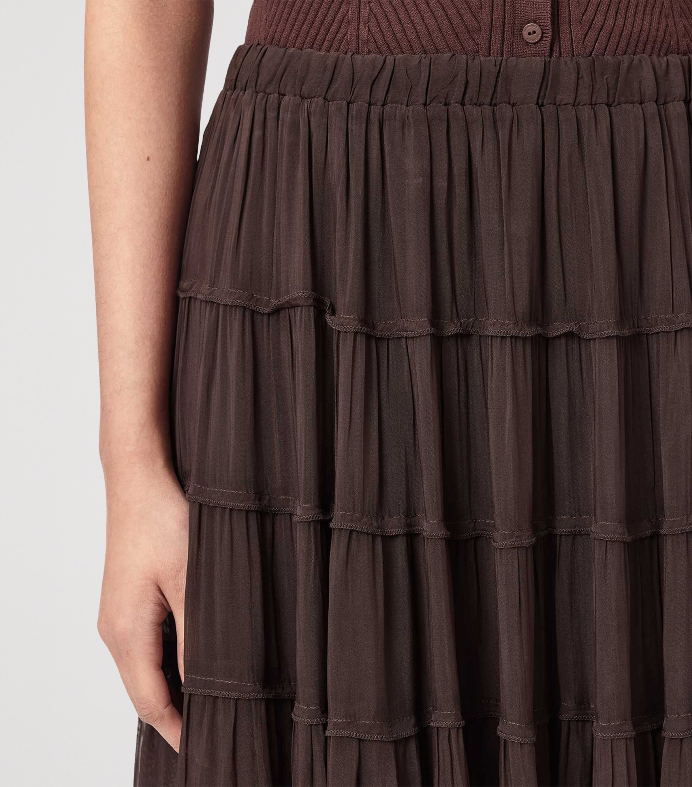 AllSaints Womens Gathered Eva Midi Skirt Bottle Brown Image 5