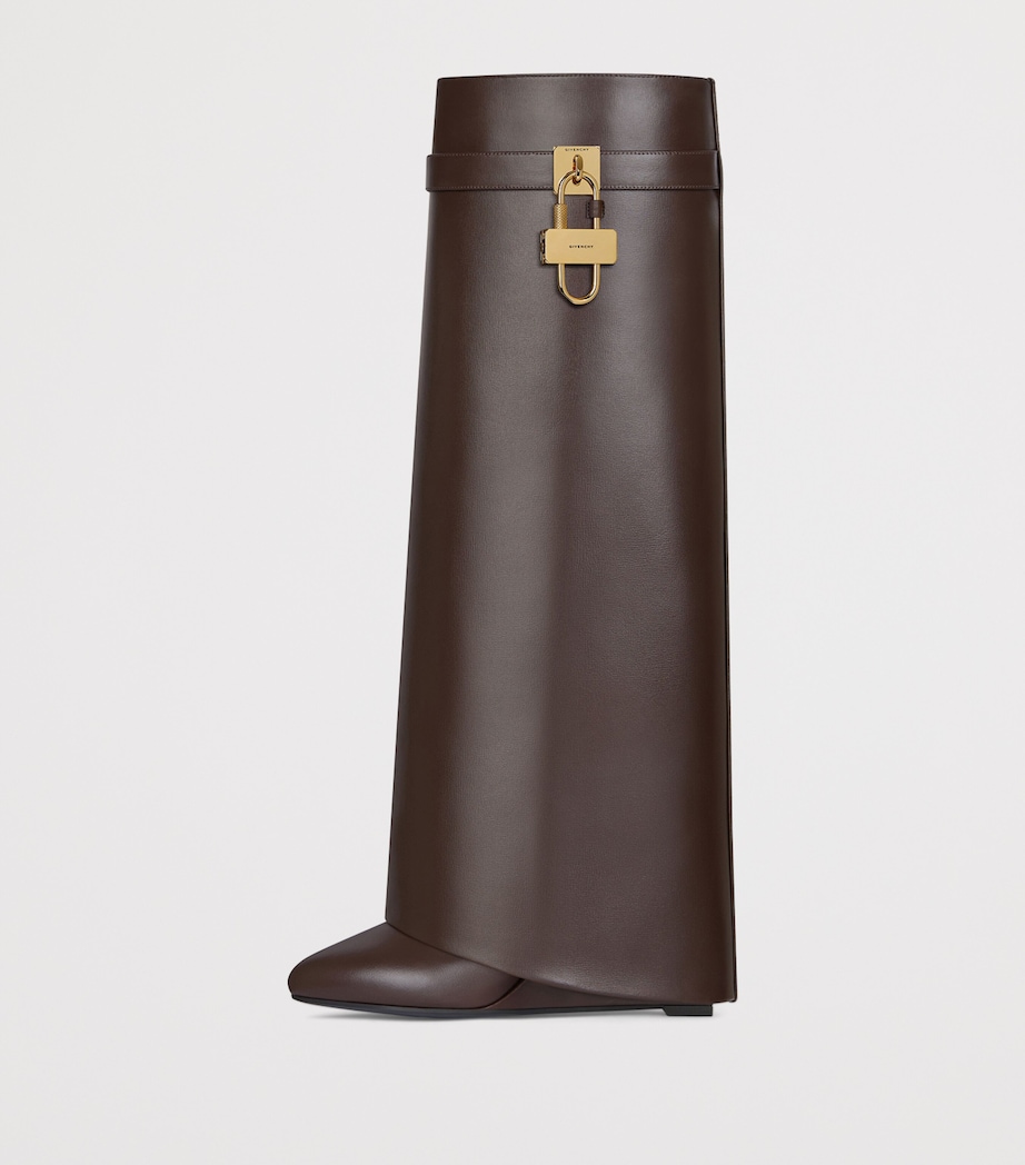 Leather Shark Lock Knee-High Boots 90 BROWN Image 4