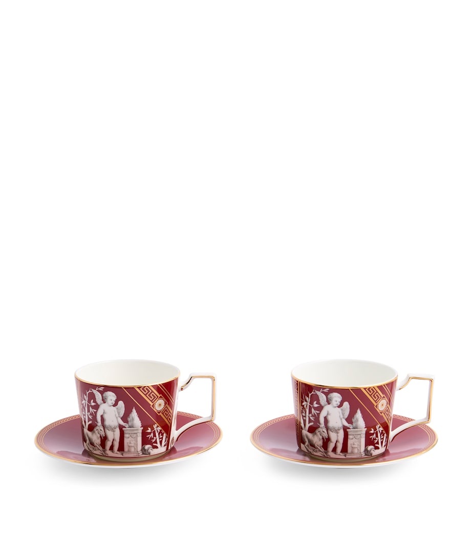Set of 2 Renaissance Teacups and Saucers RED Image 1