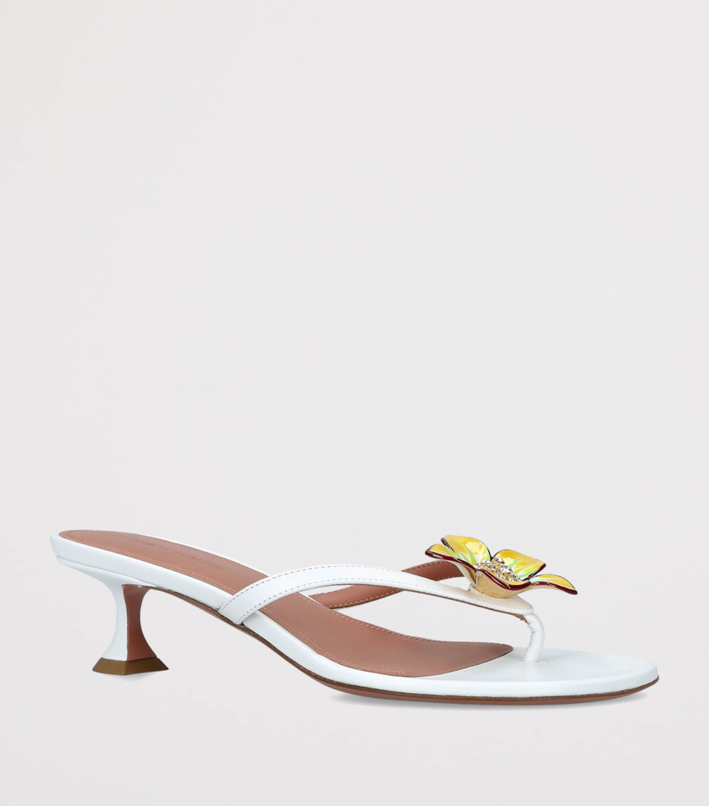Amina Muaddi Leather Vittoria Flower Heeled Sandals 45 White Image 2