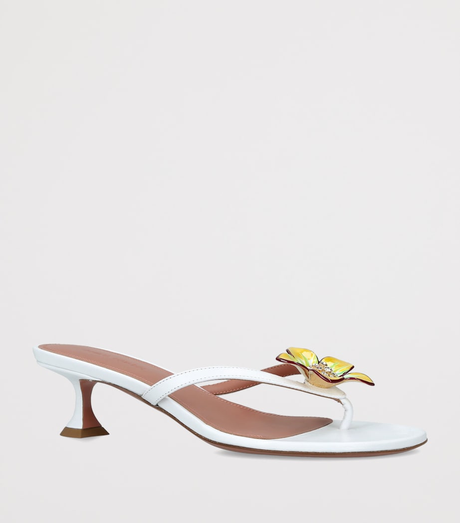Amina Muaddi Leather Vittoria Flower Heeled Sandals 45 White Image 2