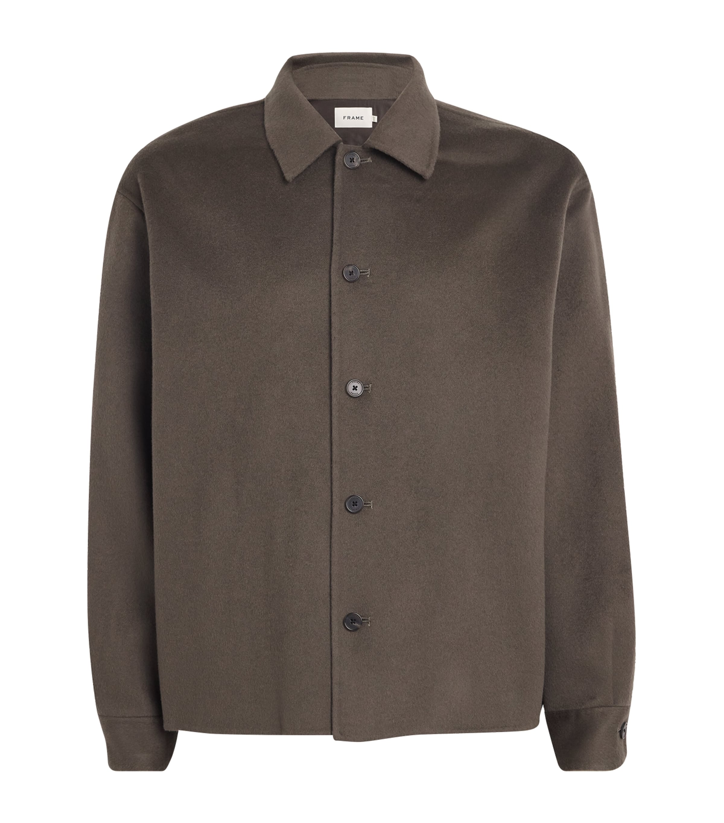 Frame Double-layer Wool Overshirt In Brown