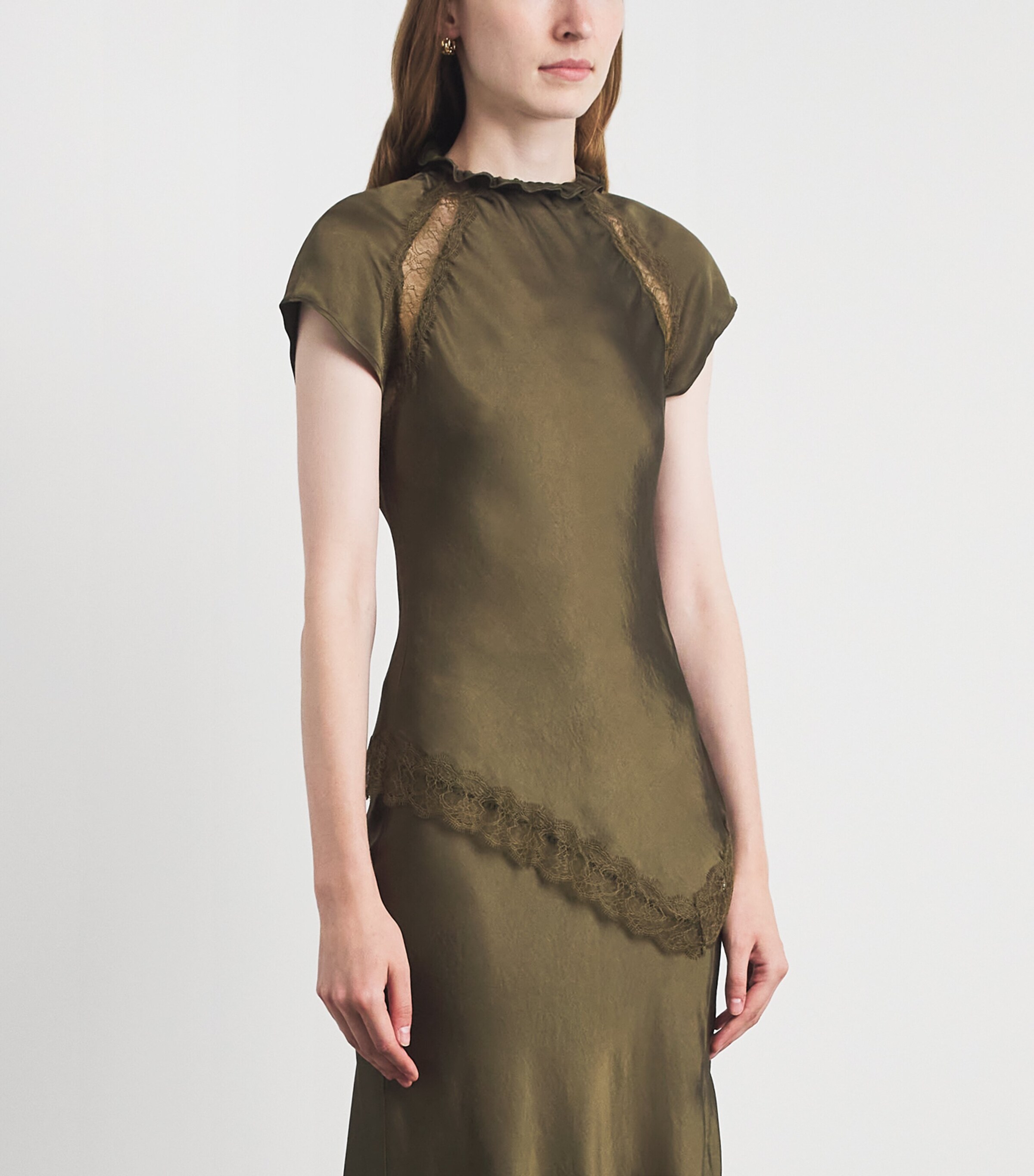 Claudie Pierlot Womens Lace-Trim Asymmetric Top Bronze Image 4