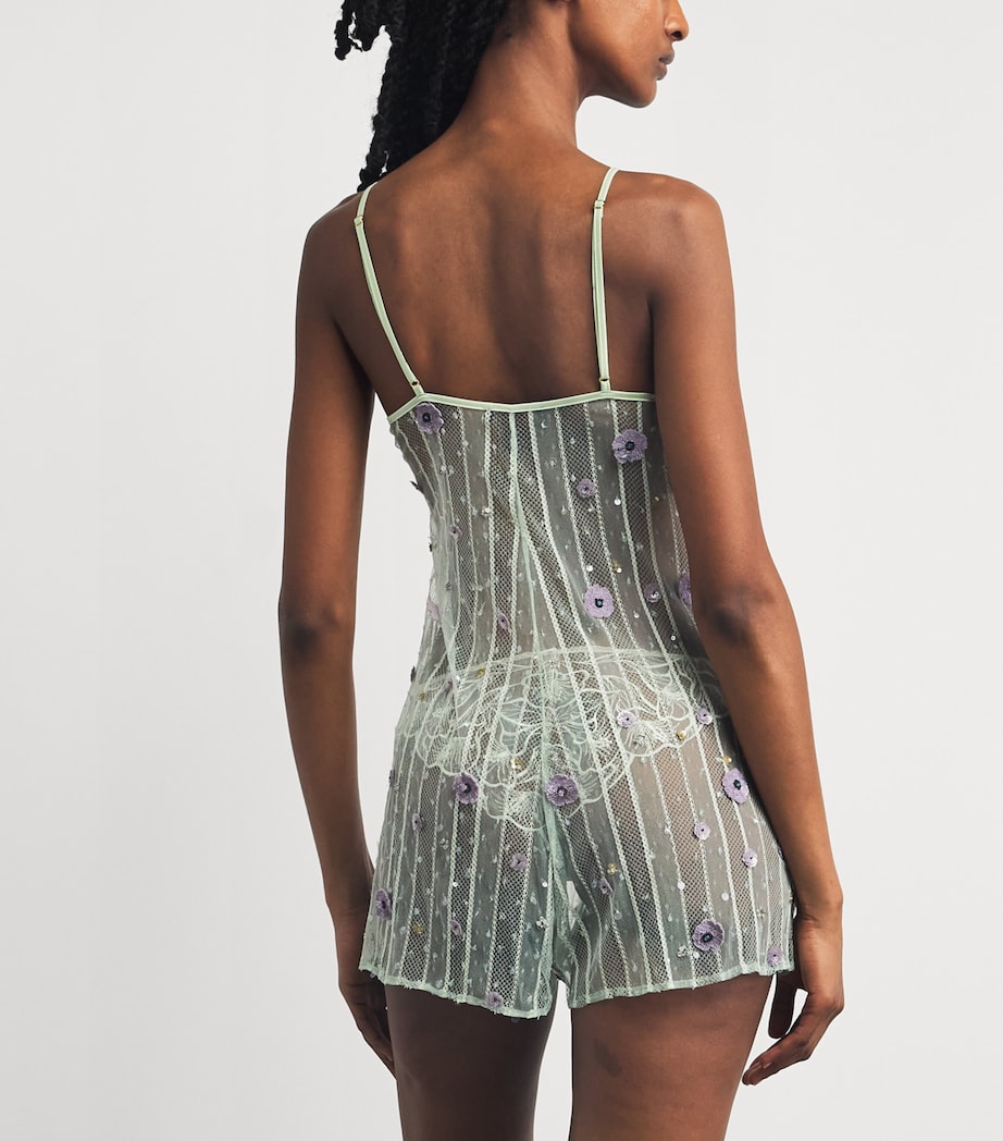 Kiki de Montparnasse Womens Embellished Muse Mini Playsuit Menthe/ Lilac Image 3