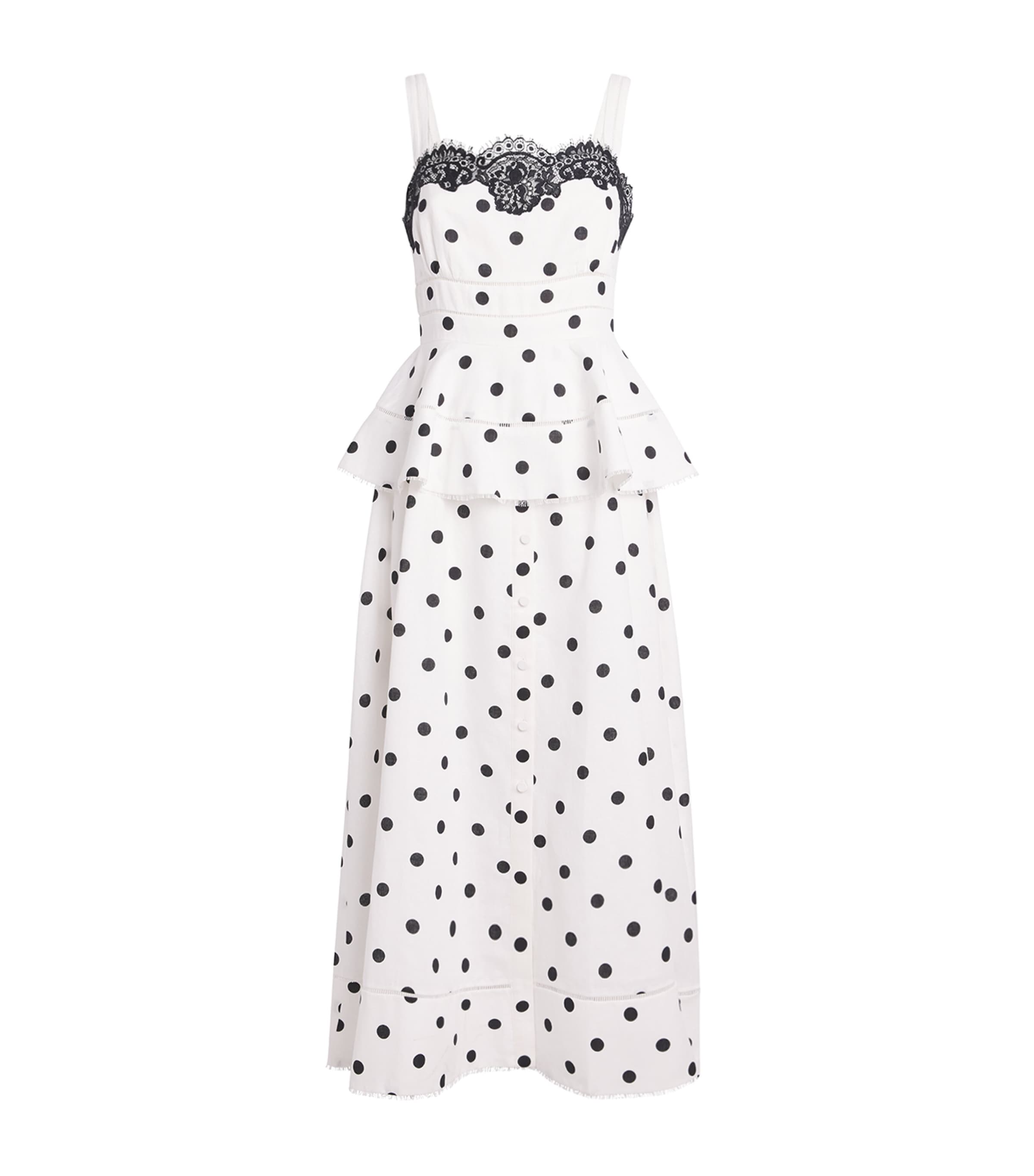 Self-Portrait Womens Linen-Cotton Polka Dot Midi Dress White Image 1