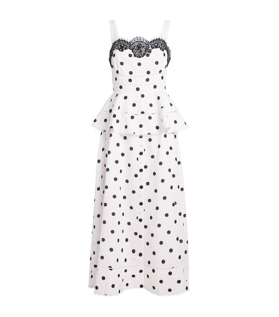Self-Portrait Womens Linen-Cotton Polka Dot Midi Dress White Image 1