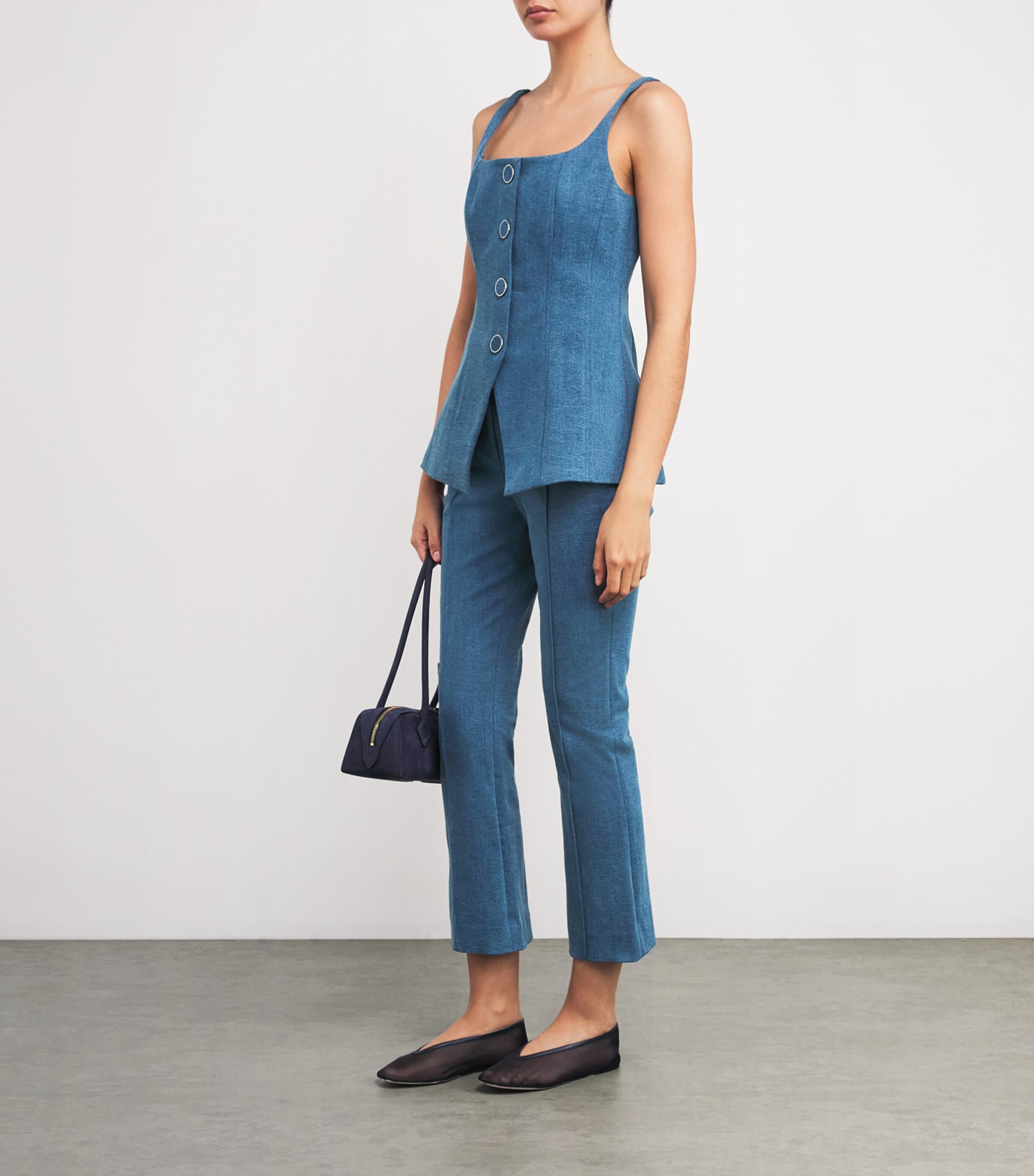 Veronica Beard Womens Denim Liana Tailored Top Sea Glare Image 2