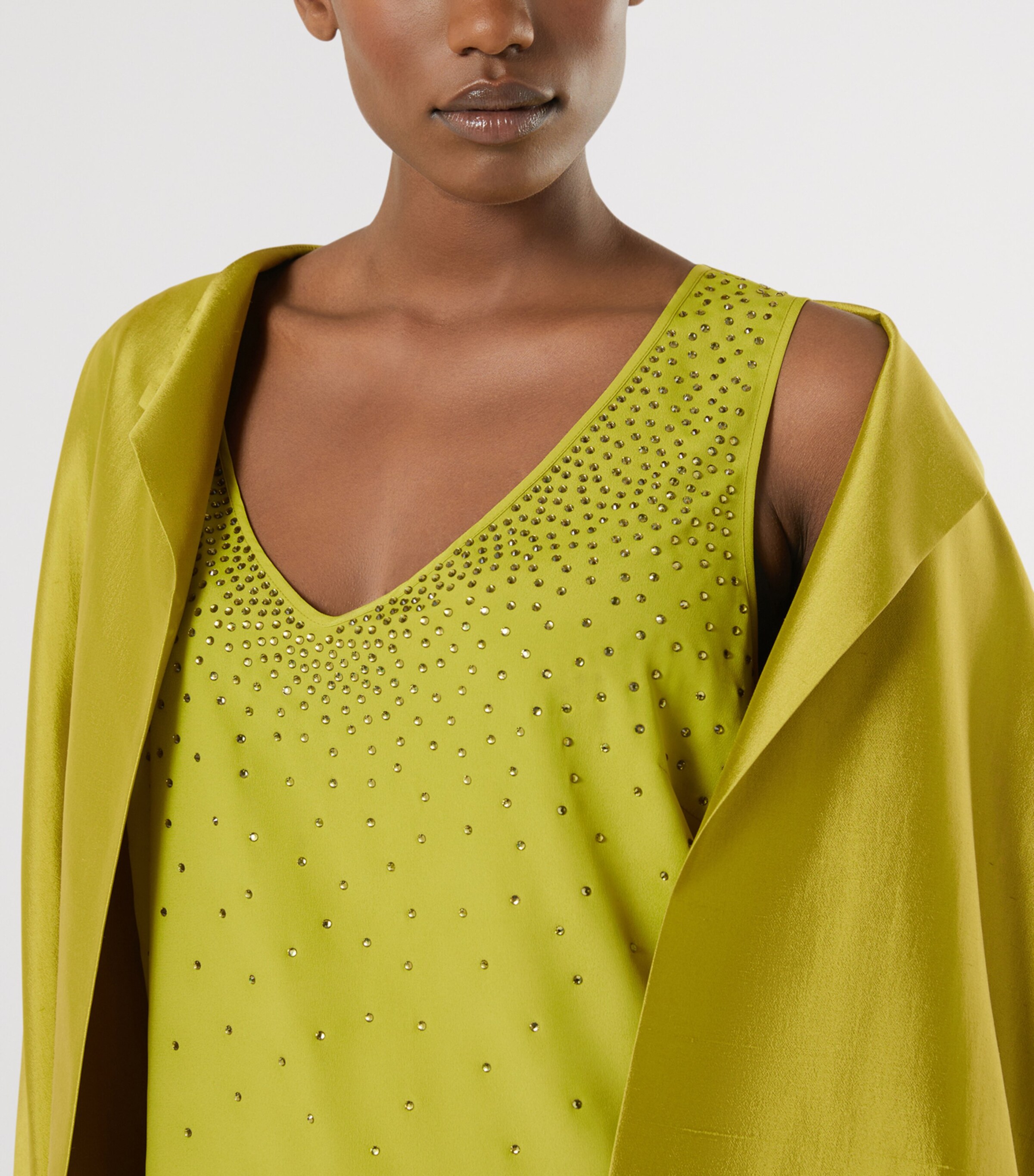 Marina Rinaldi Womens Embellished V-Neck Top Olive Green Image 5