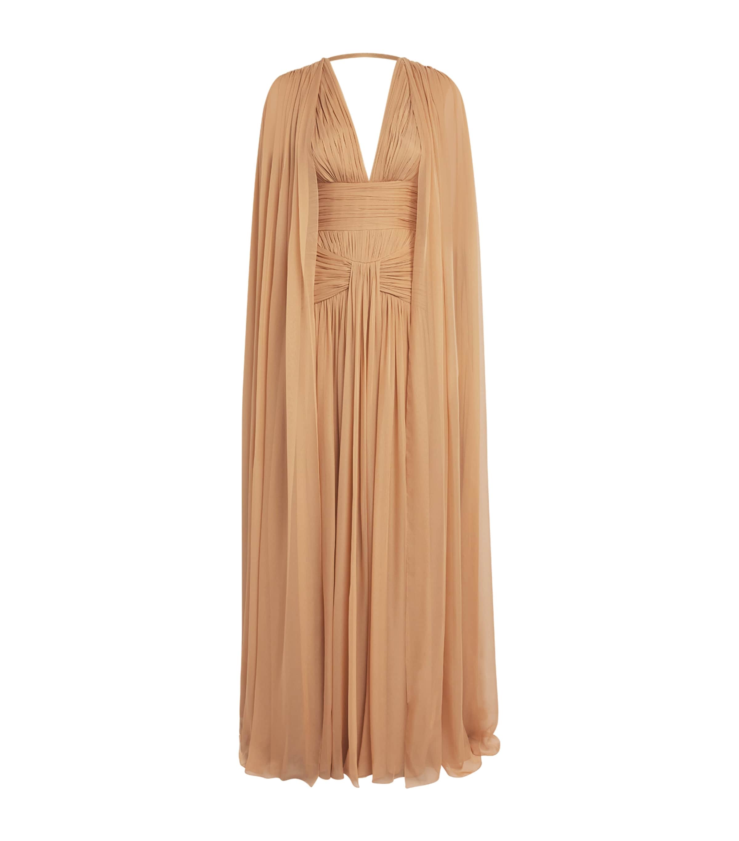 Zuhair Murad Womens Silk Chiffon Cape Gown Almond Image 1