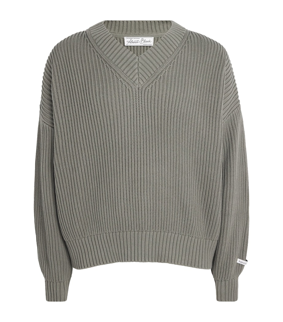 Cotton Rib-Knit V-Neck Sweater SAGE Image 1