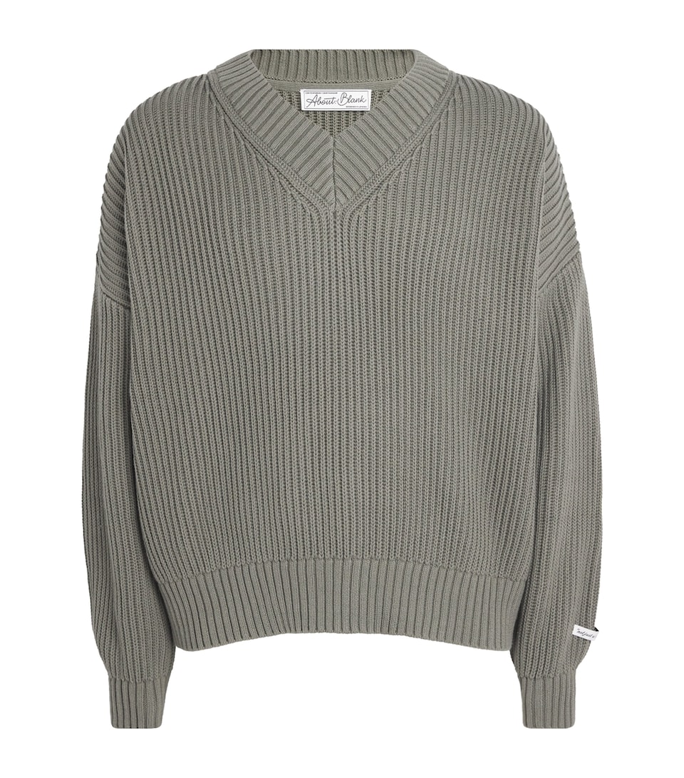 Cotton Rib-Knit V-Neck Sweater