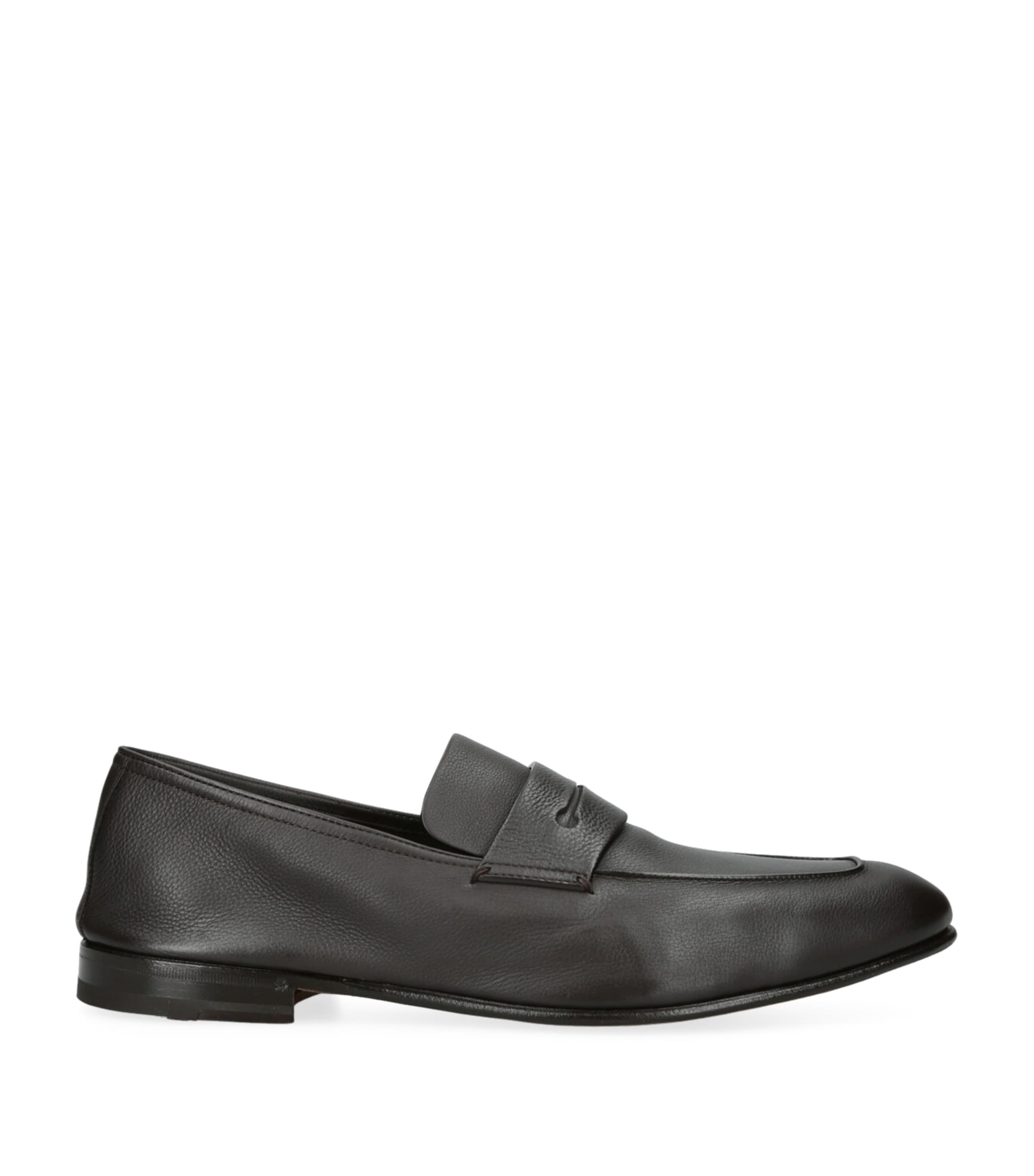 Zegna Leather-cashmere L'asola Loafers In Brown