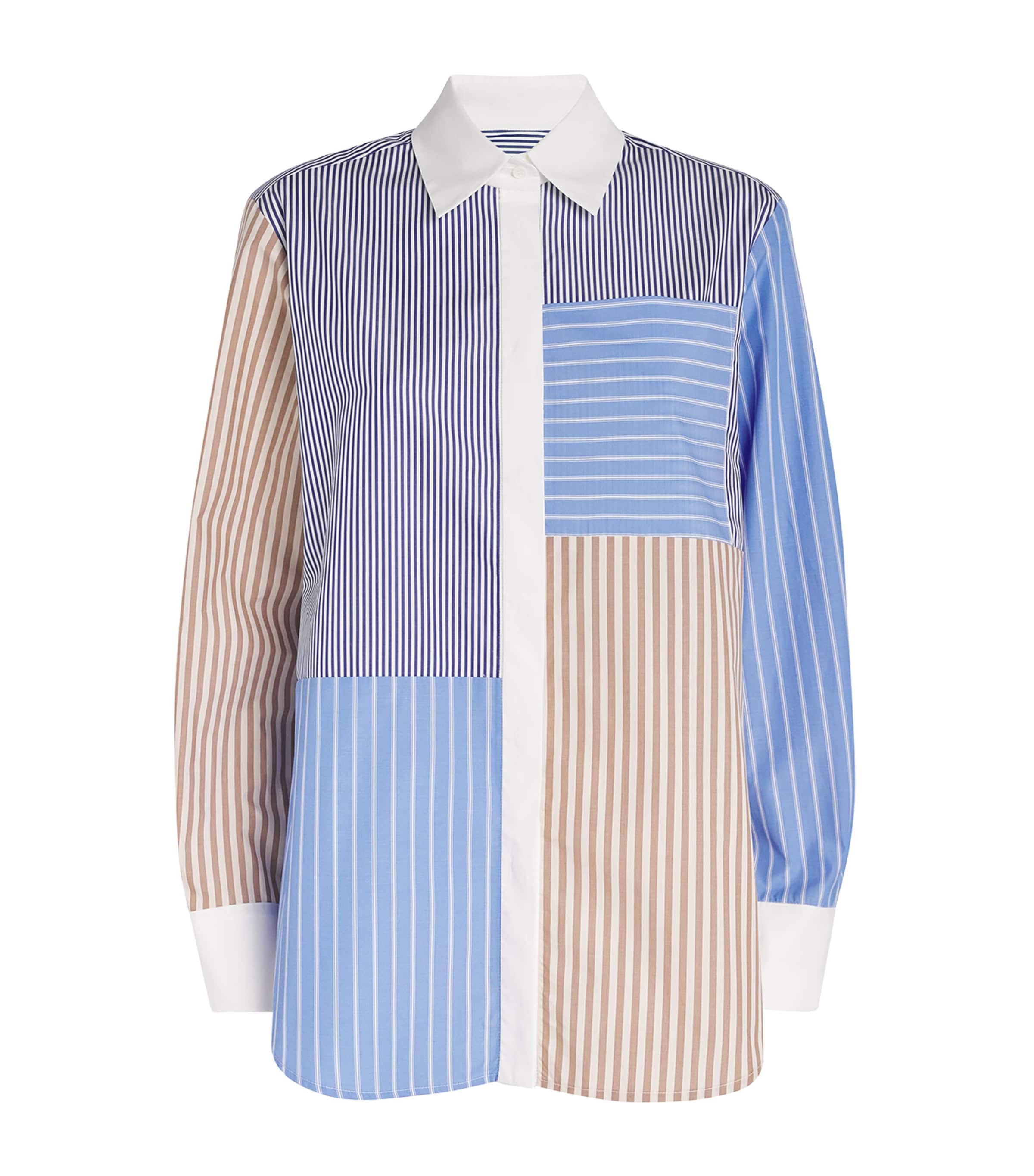 Sandro Poplin Stripe Patchwork Shirt In Brown