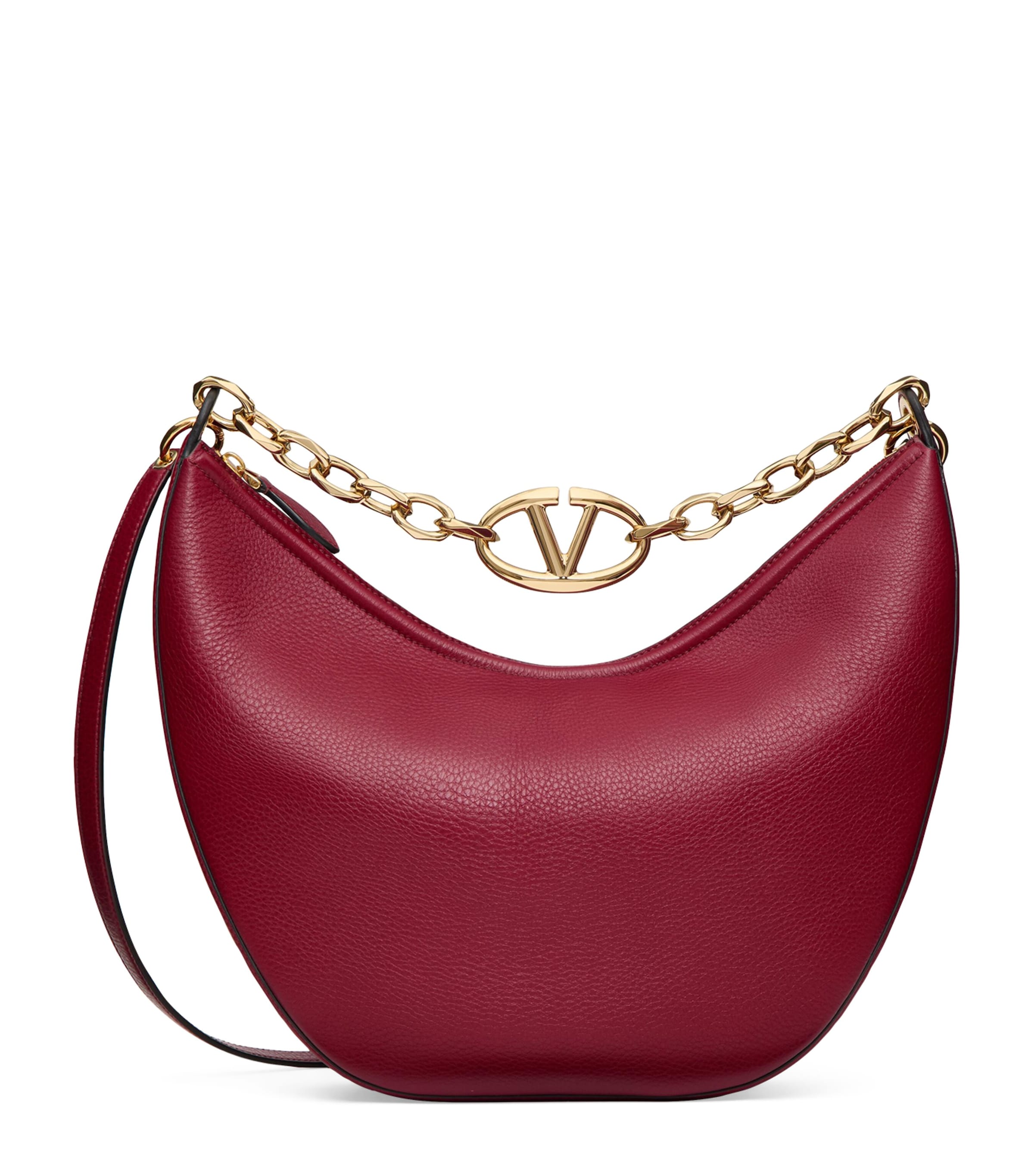 Shop Valentino Medium Leather Vlogo Moon Shoulder Bag In Red