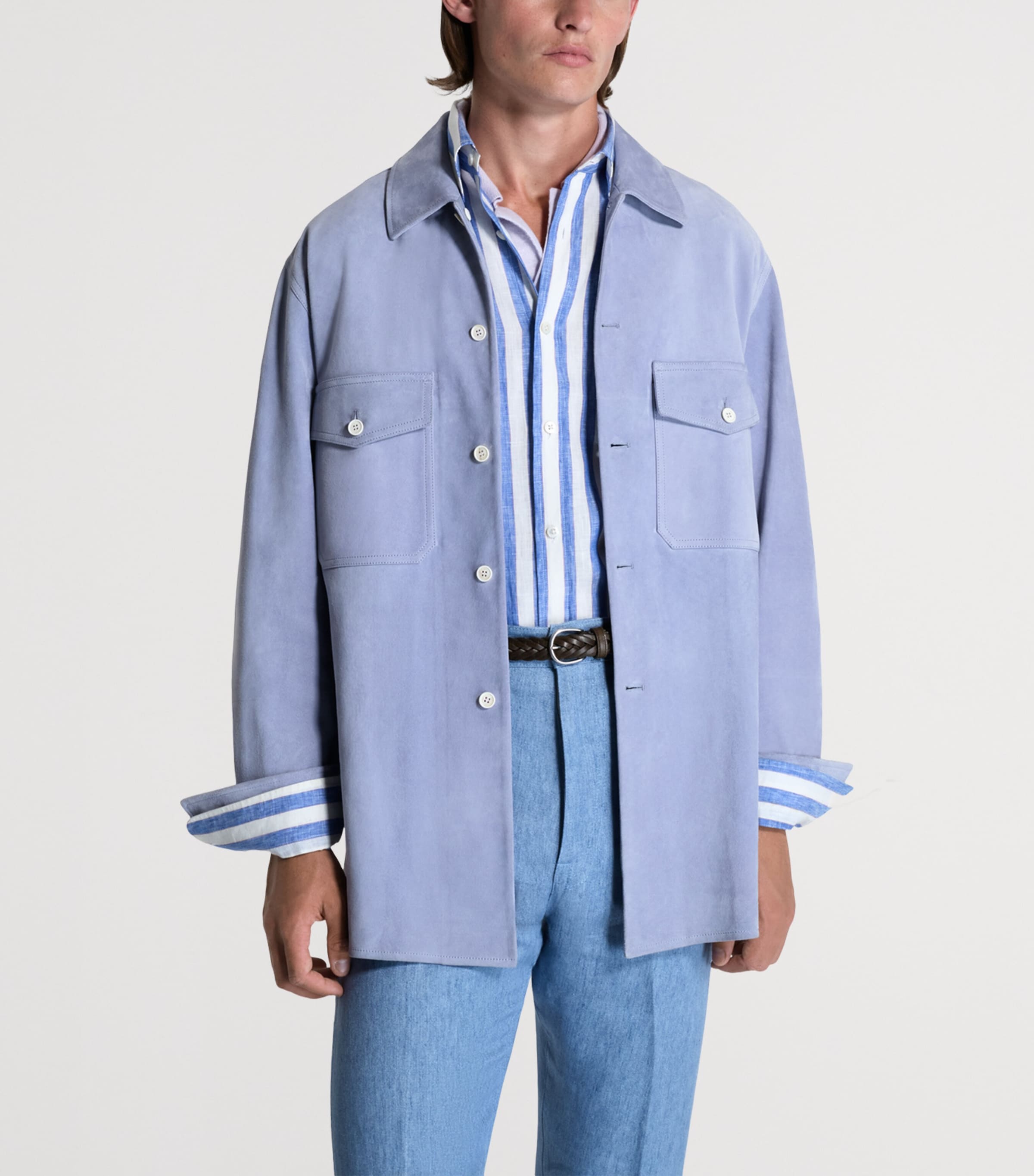 Dunhill Mens Suede Overshirt Lilac Image 4