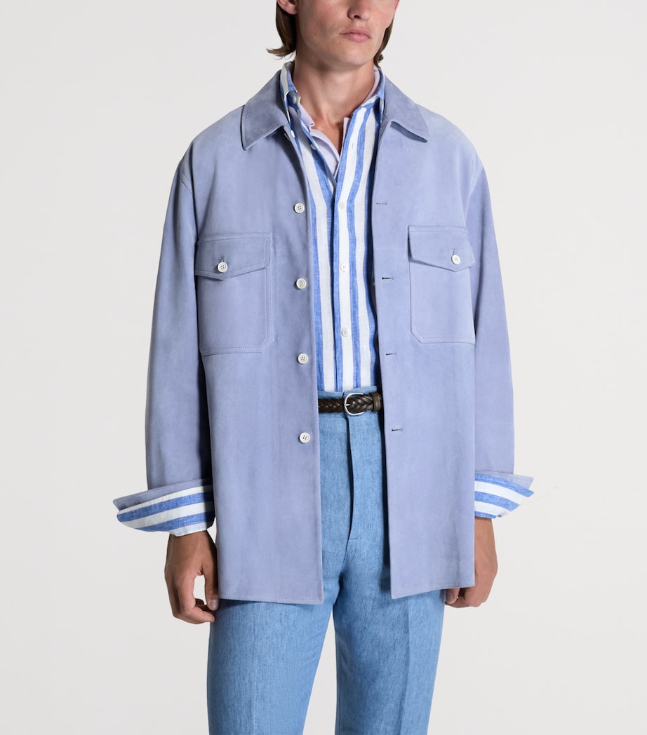 Dunhill Mens Suede Overshirt Lilac Image 4