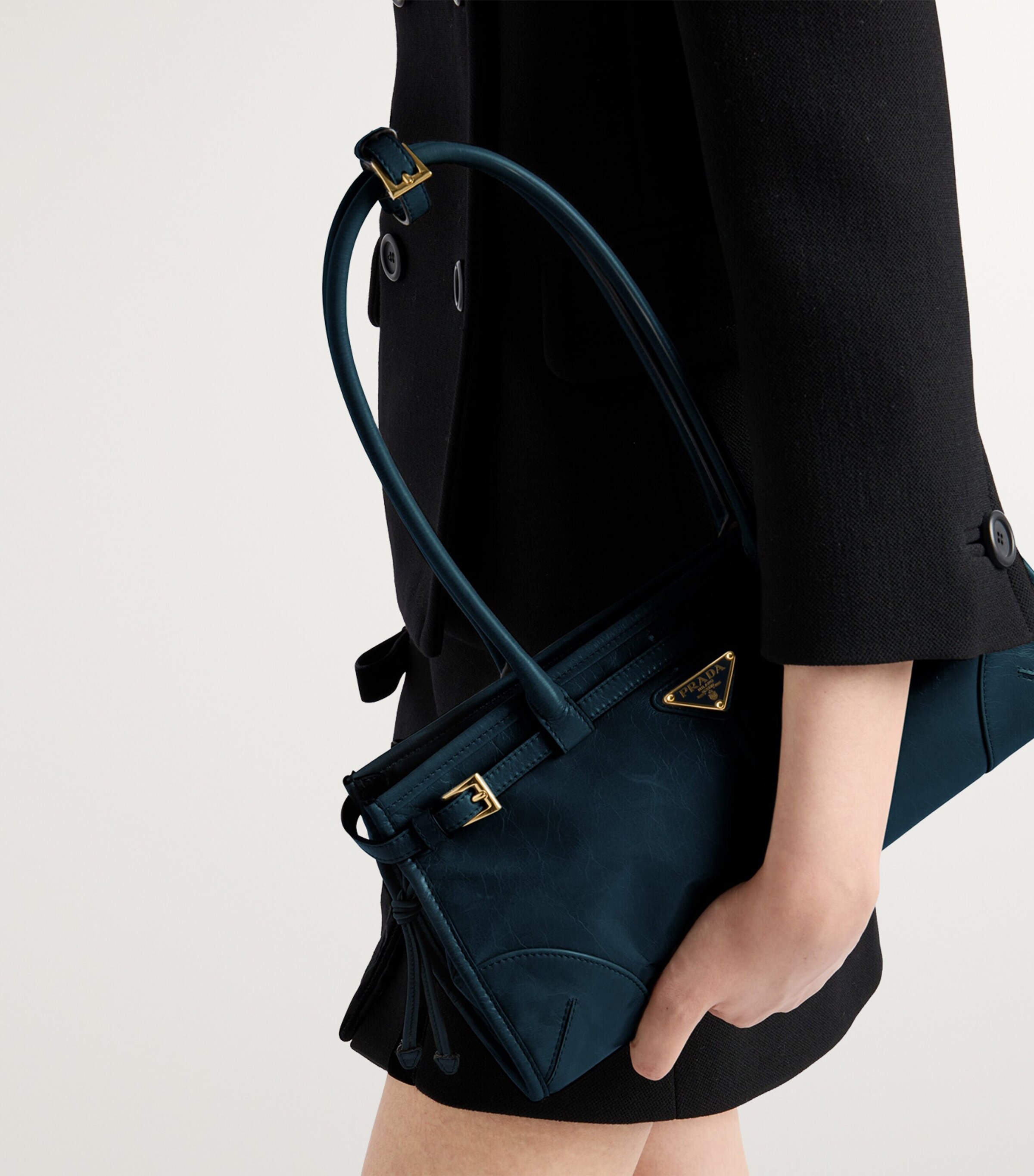 Prada Blue Medium Leather Bonnie Top-Handle Bag | Harrods UK