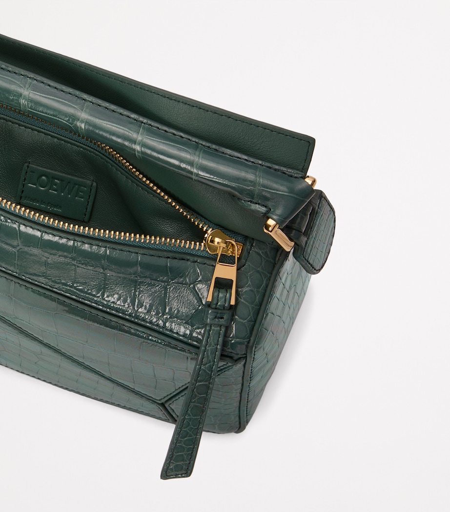 EXCLUSIVE Small Crocodile Skin Puzzle Top-Handle Bag VETIVER Image 5