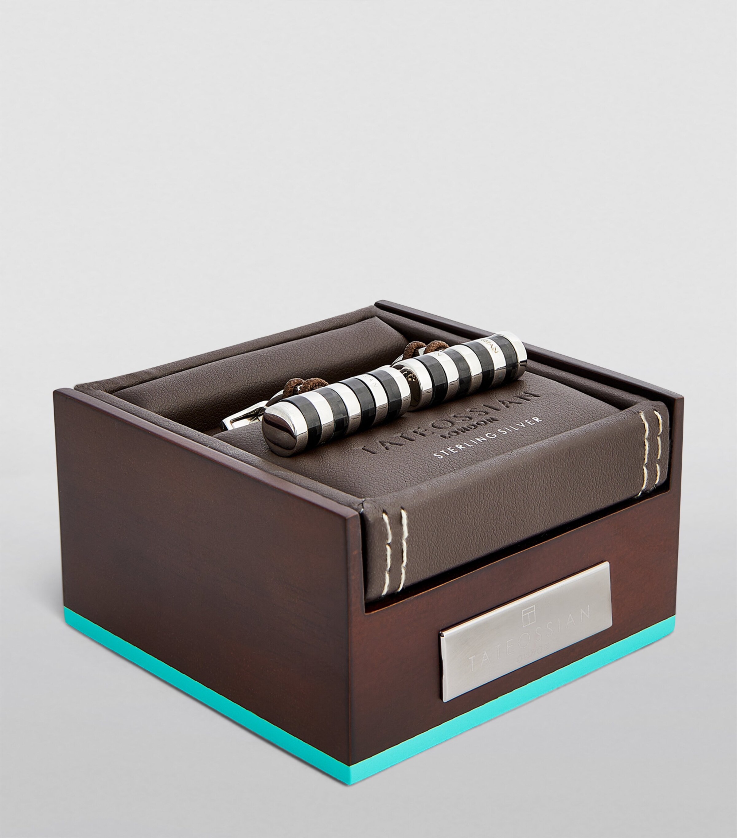 Rhodium-Plated Rotating Cylindrical Cufflinks SILVER/ BLACK Image 2