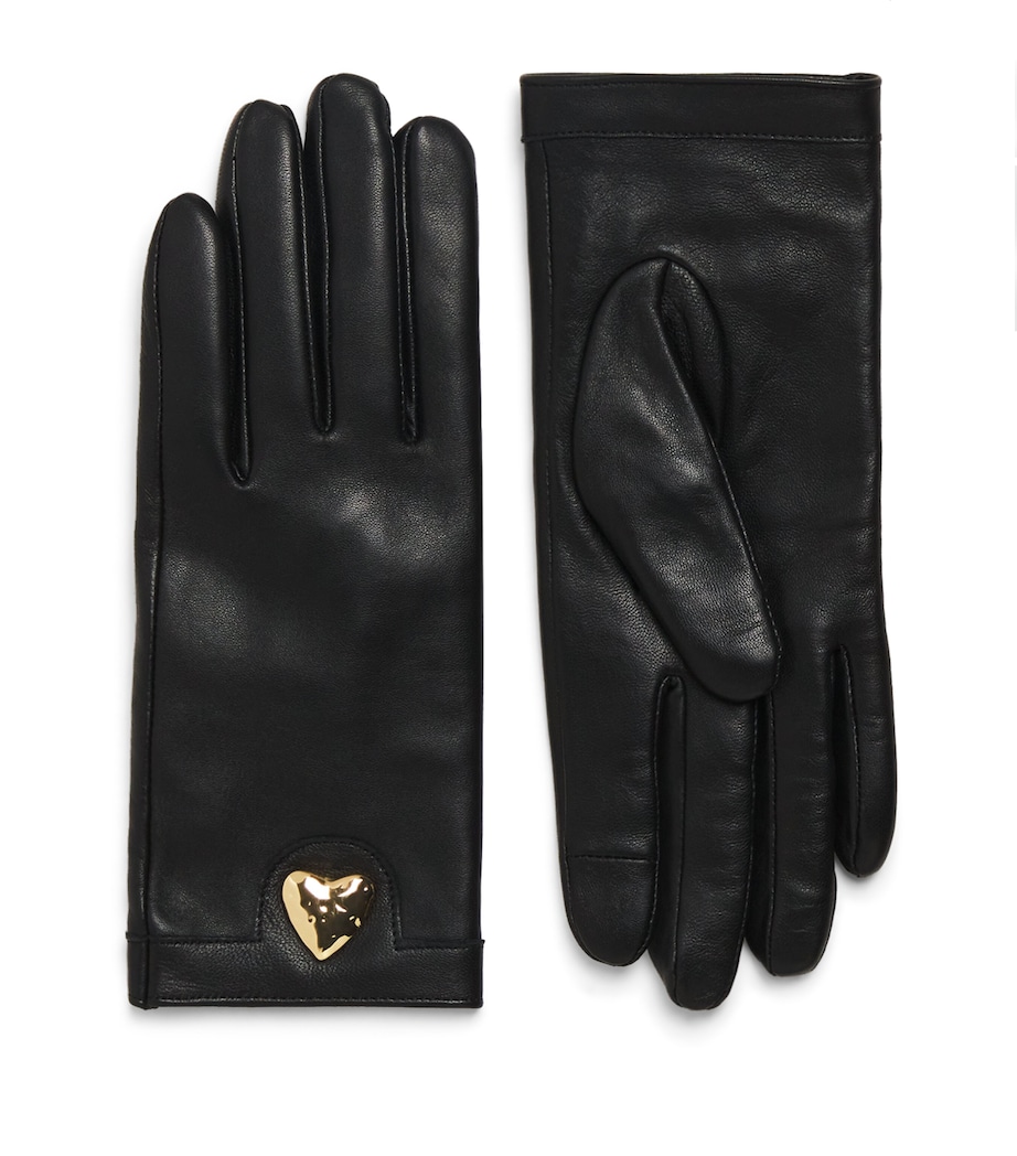 Leather Heart Charm Gloves BLACK Image 1