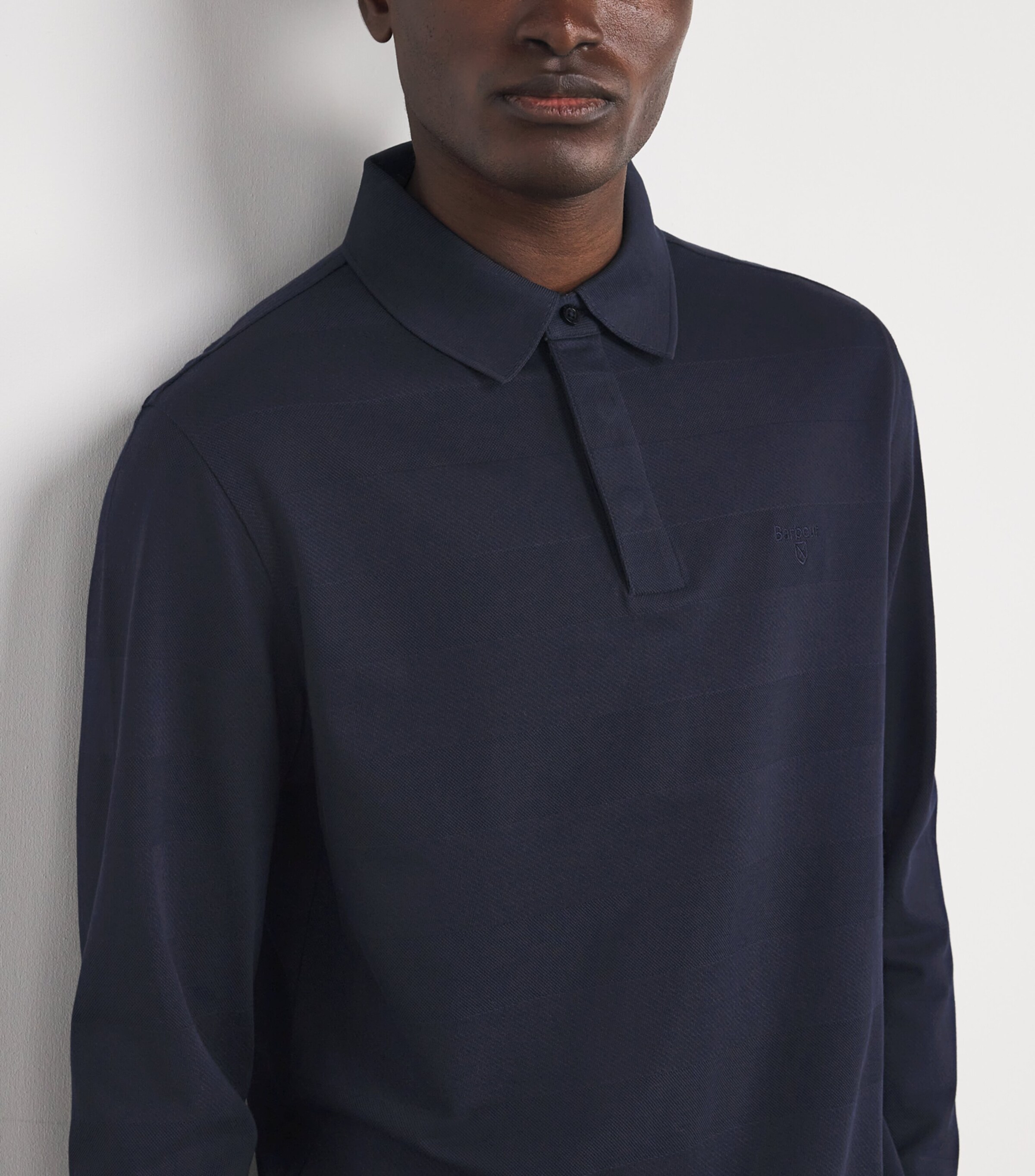 Barbour Mens Cotton Twill Waketown Long-Sleeve Polo Shirt Dark Navy Image 6