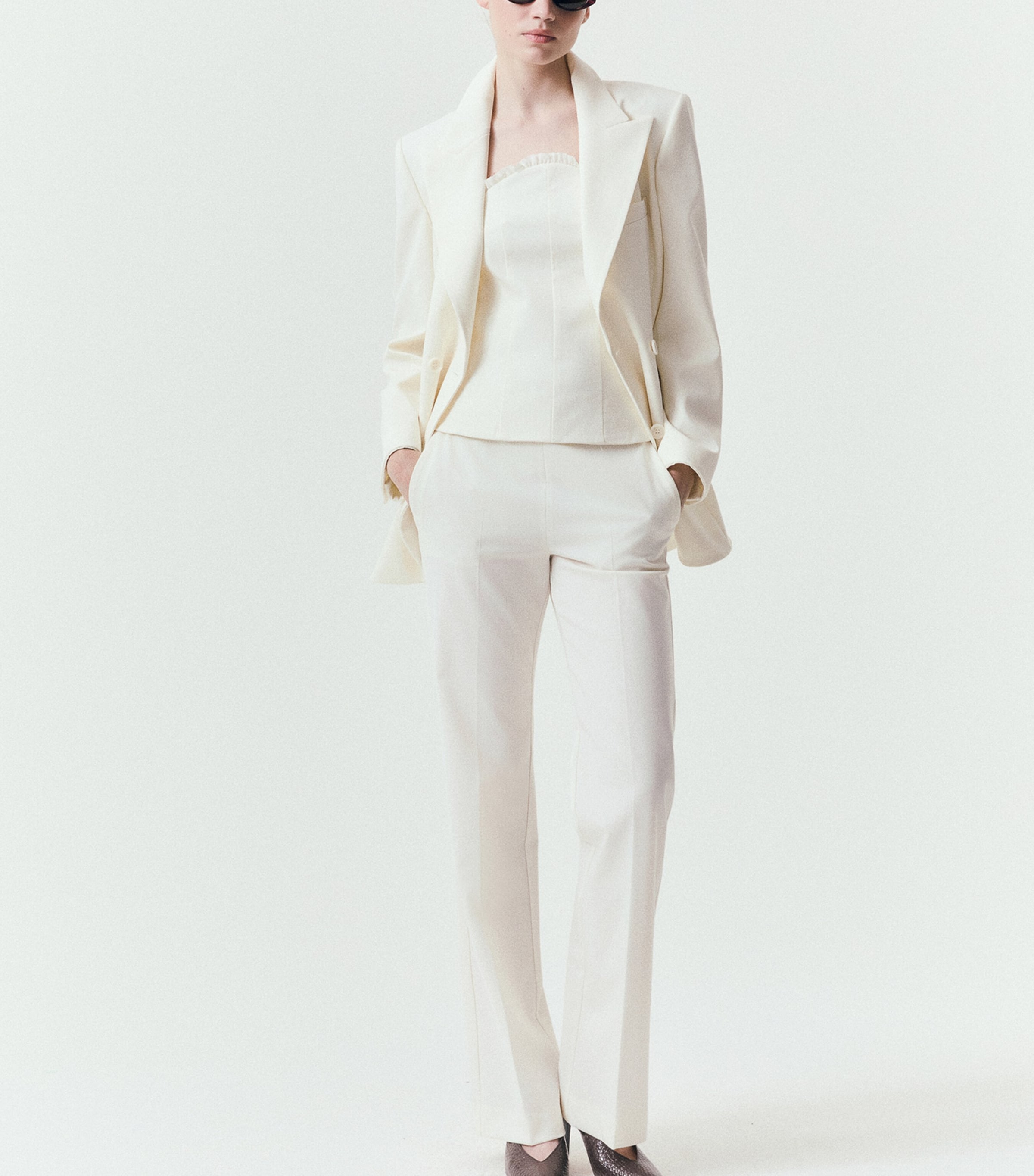 Marella Womens Ruffled Straight Trousers Ivory Image 2
