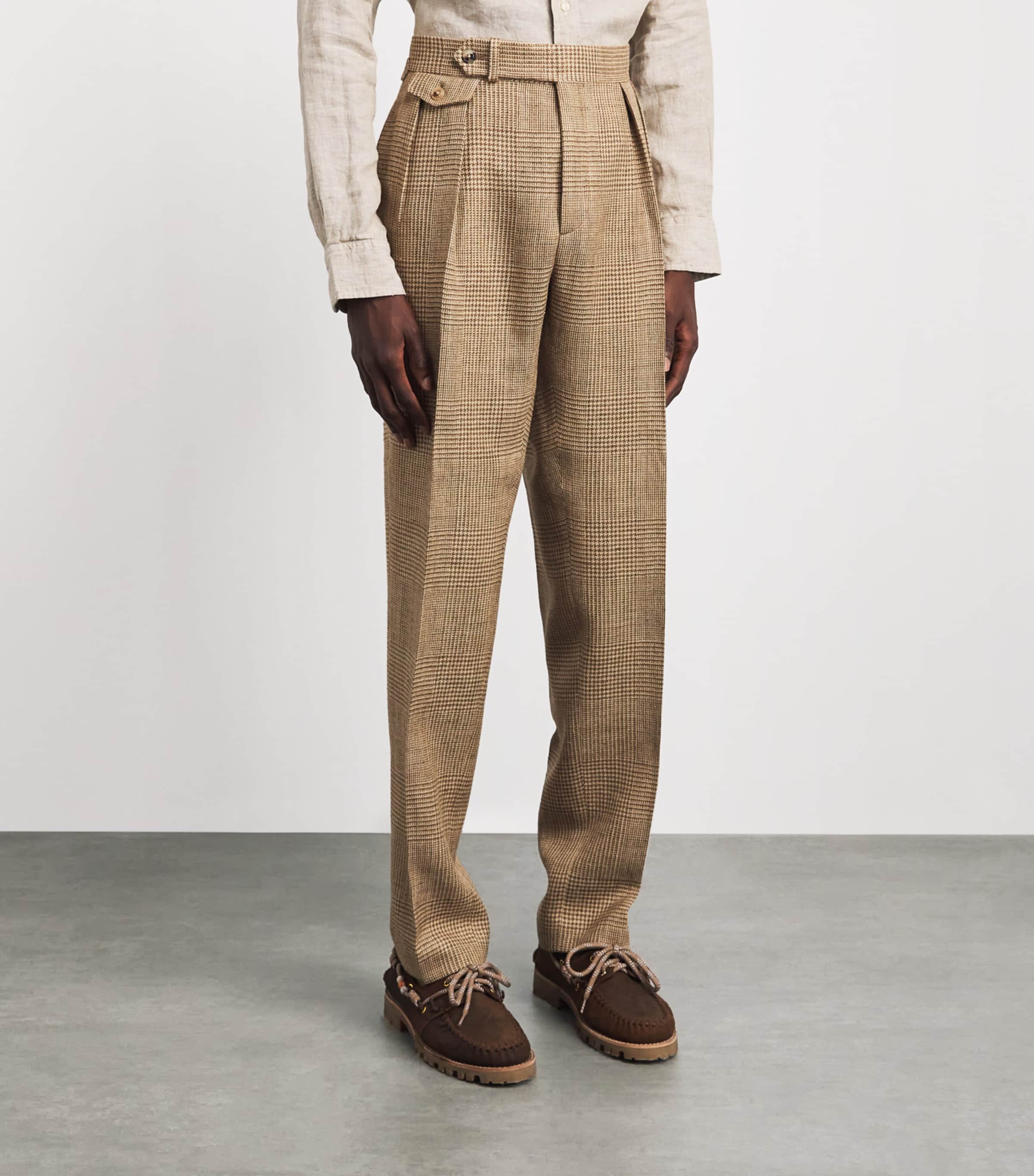 Polo Ralph Lauren Mens Silk-Blend Glen Plaid Trousers Brown/tan Image 4