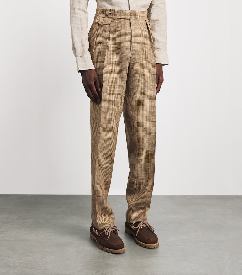 Polo Ralph Lauren Mens Silk-Blend Glen Plaid Trousers Brown/tan Image 4