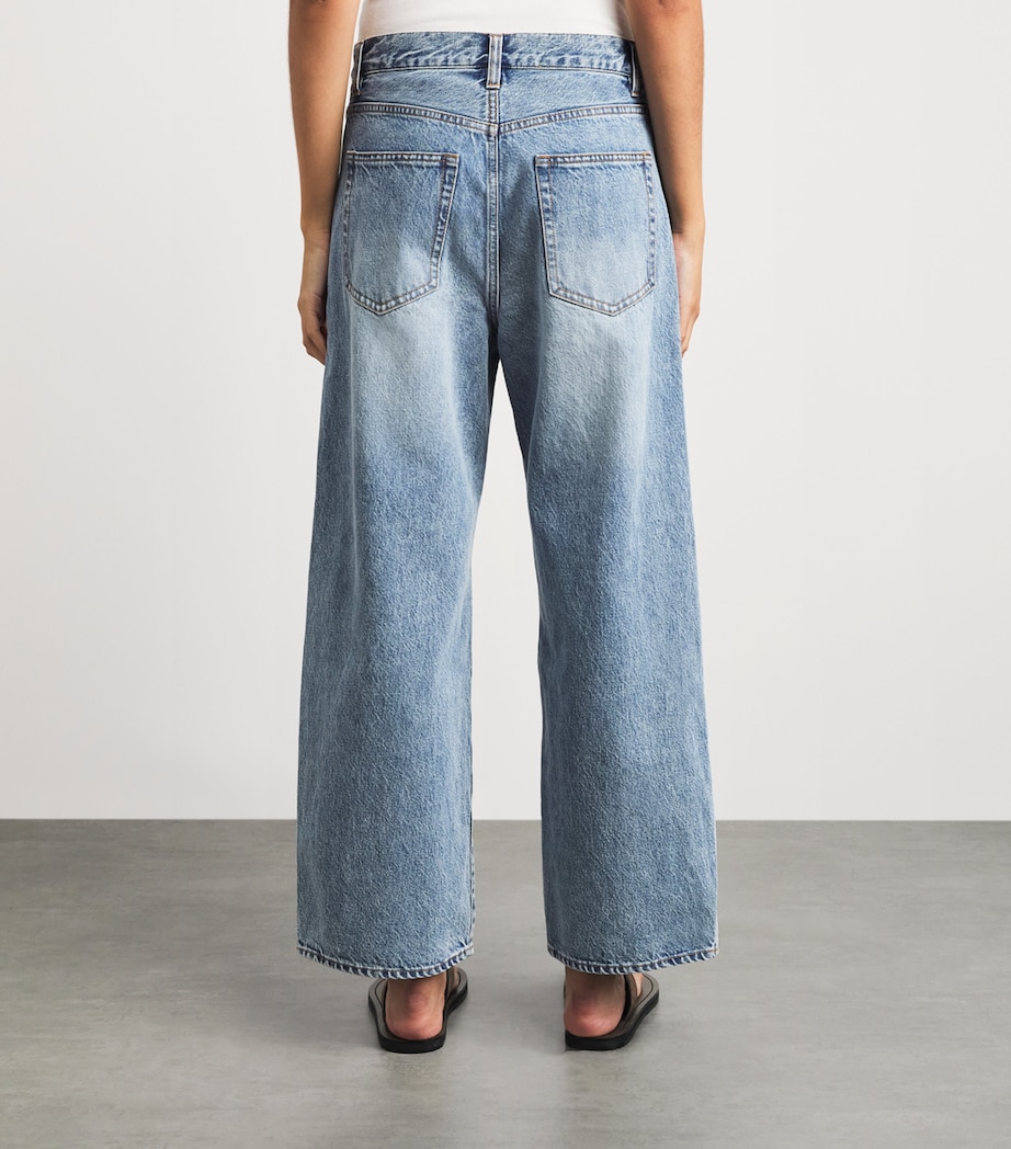 FRAME Womens Crochet Bow Crop Wide-Leg Jeans Aura Image 5