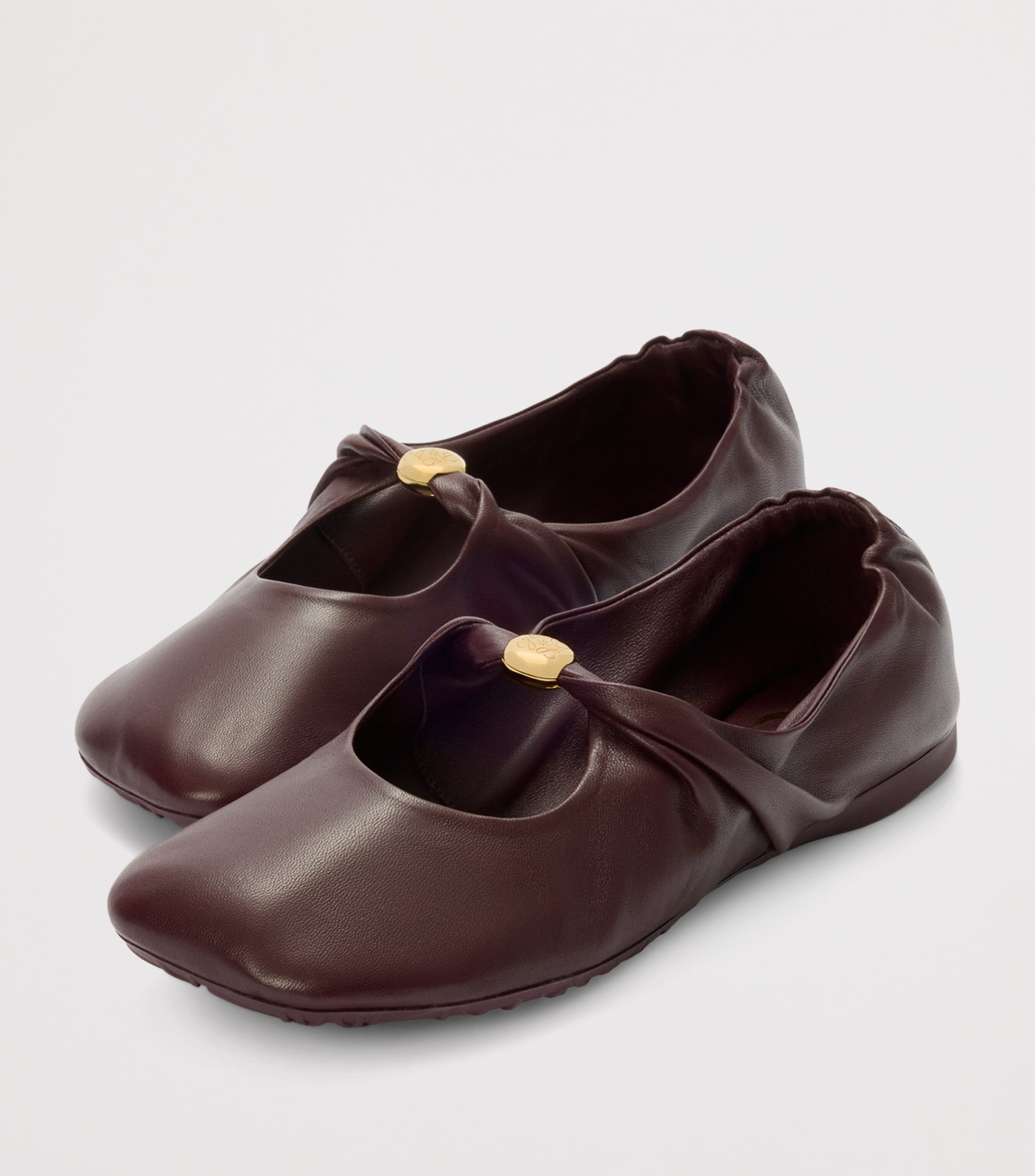 Leather Pebble Soft Ballet Flats BURGUNDY Image 2