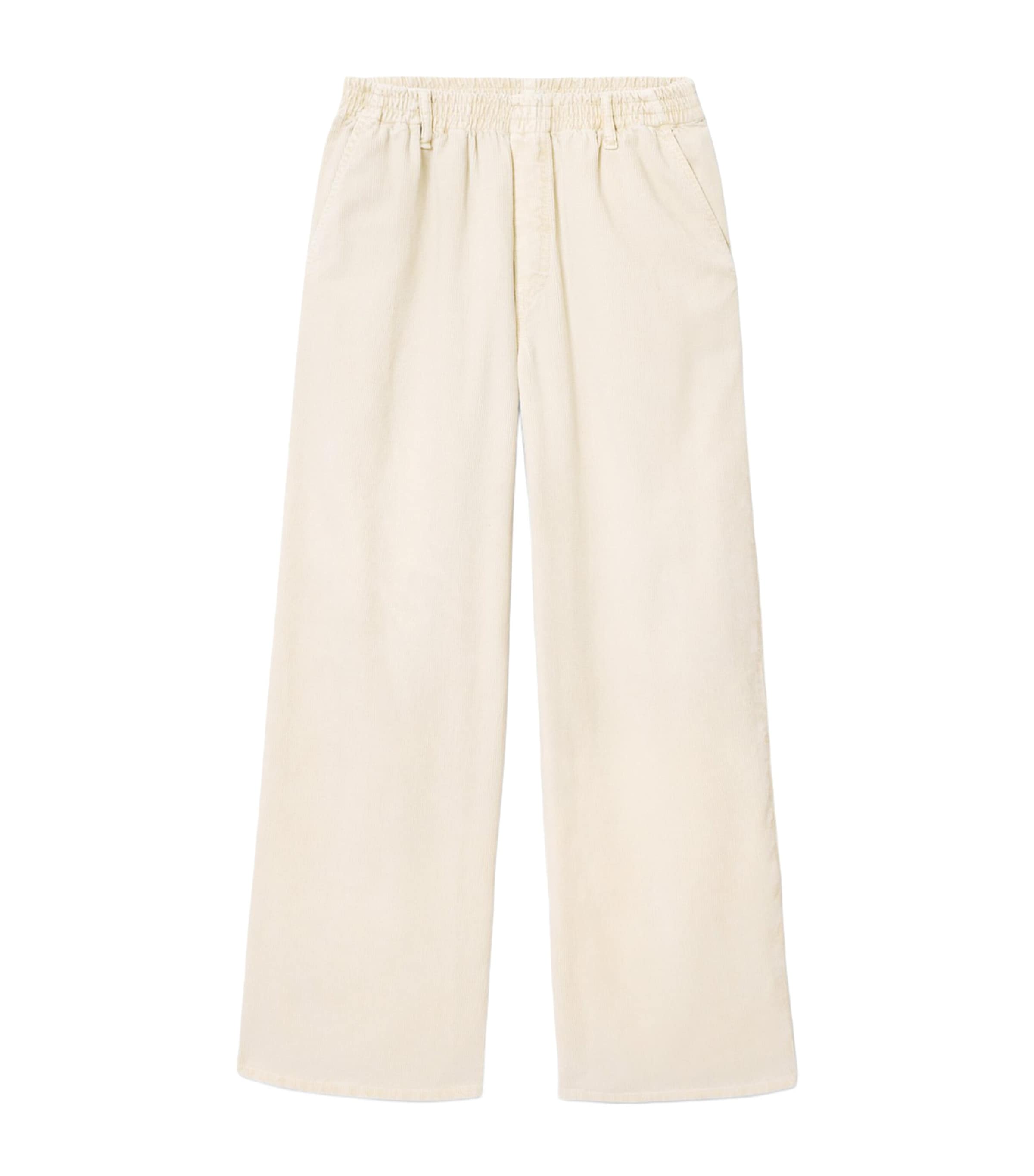 AllSaints Mens Corduroy Sabbath Wide-Leg Trousers Pebble White Image 1