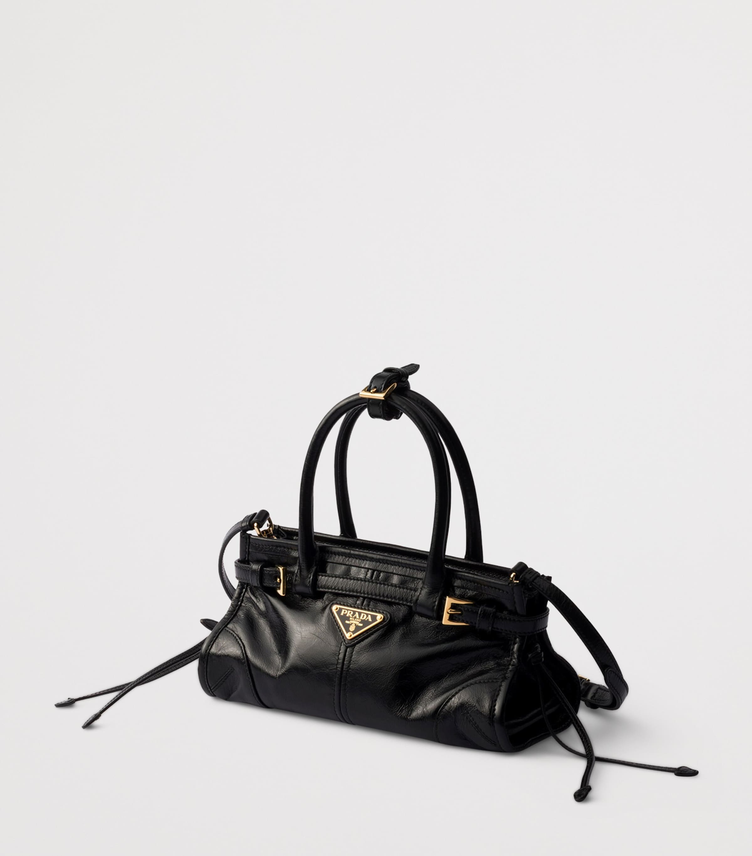 Prada Black Mini Leather Bonnie Top-Handle Bag | Harrods UK
