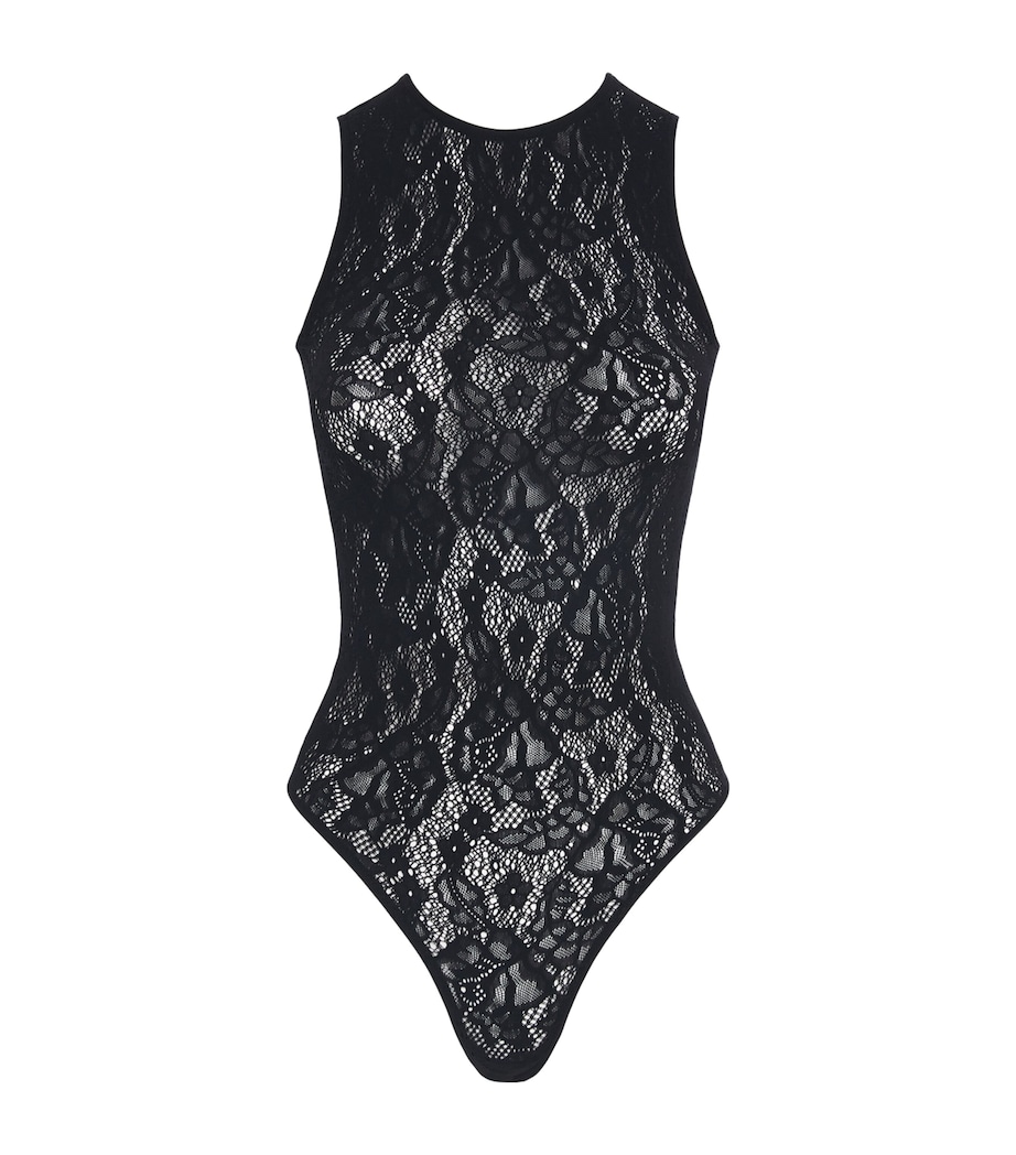 Wolford Womens Infinite Rose Net Bodysuit Black Image 1