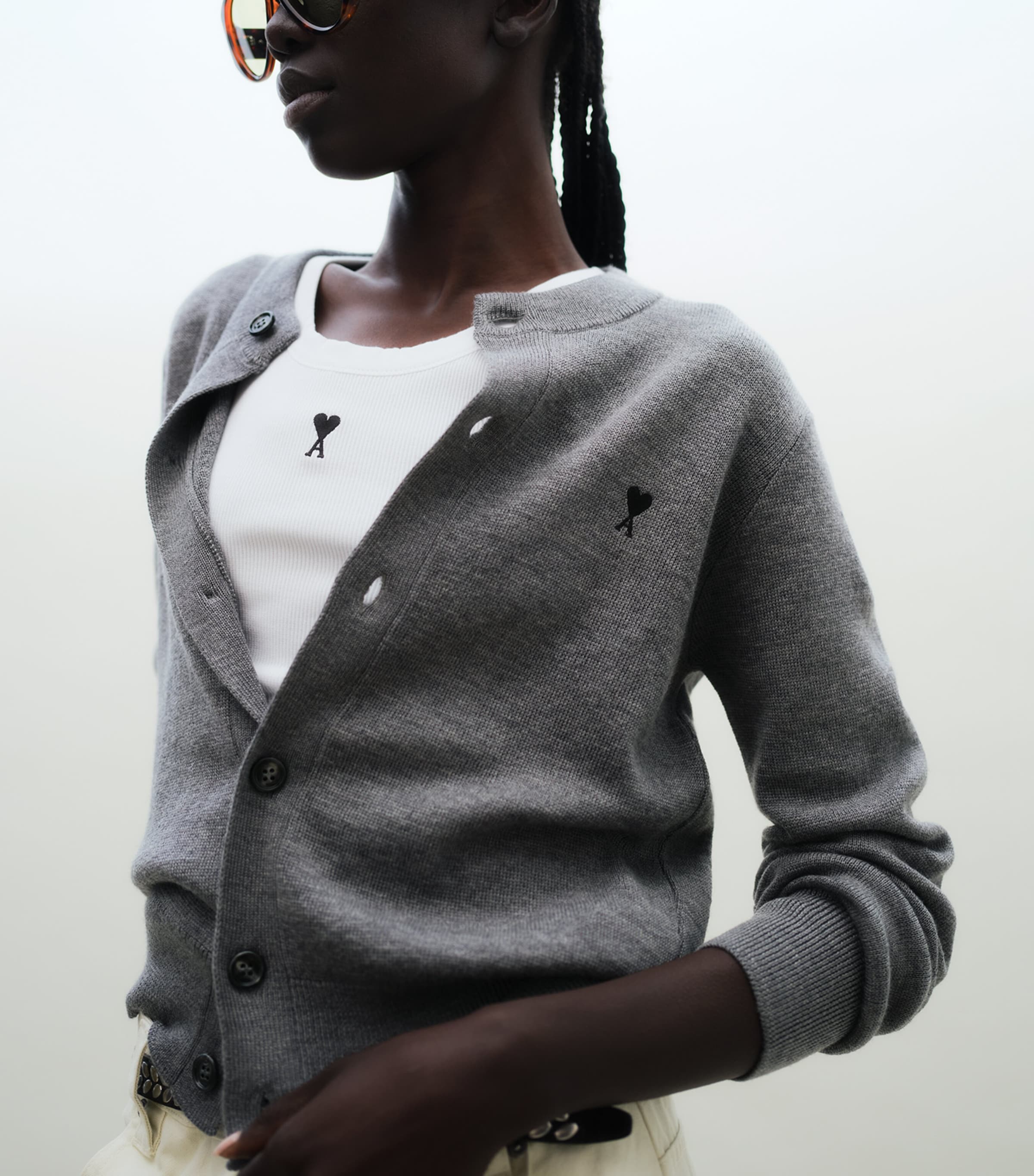 AMI Paris Womens Wool Ami De Coeur Cardigan Grs Cndre Chn/noir Image 3