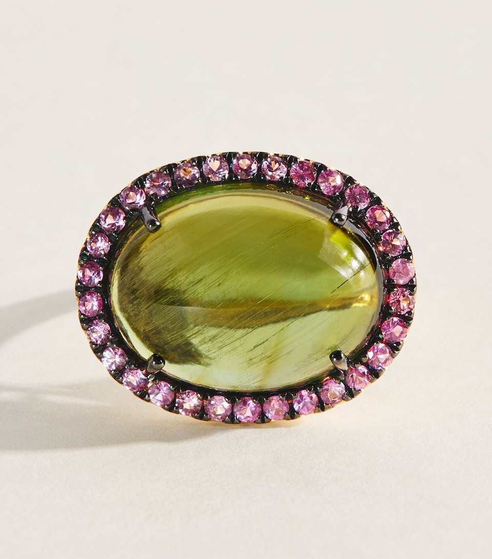 Rosa de la Cruz Yellow Gold, Sapphire and Tourmaline Cabochon Gem Ring Yellow Gold